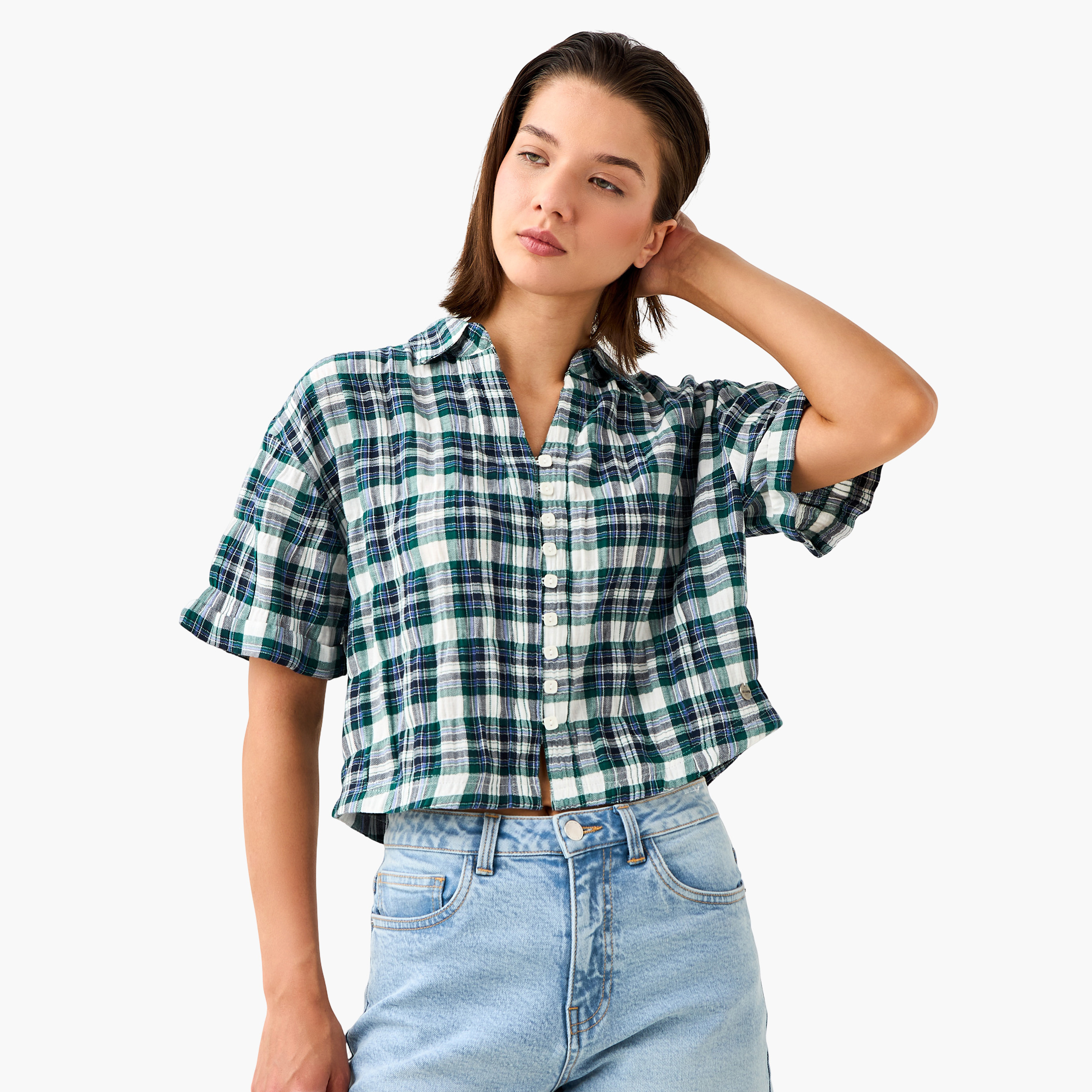 Lee Cooper Regular Fit Collared Checked Shirt-women-clothing-shirtsandblouses-shirts-image-1