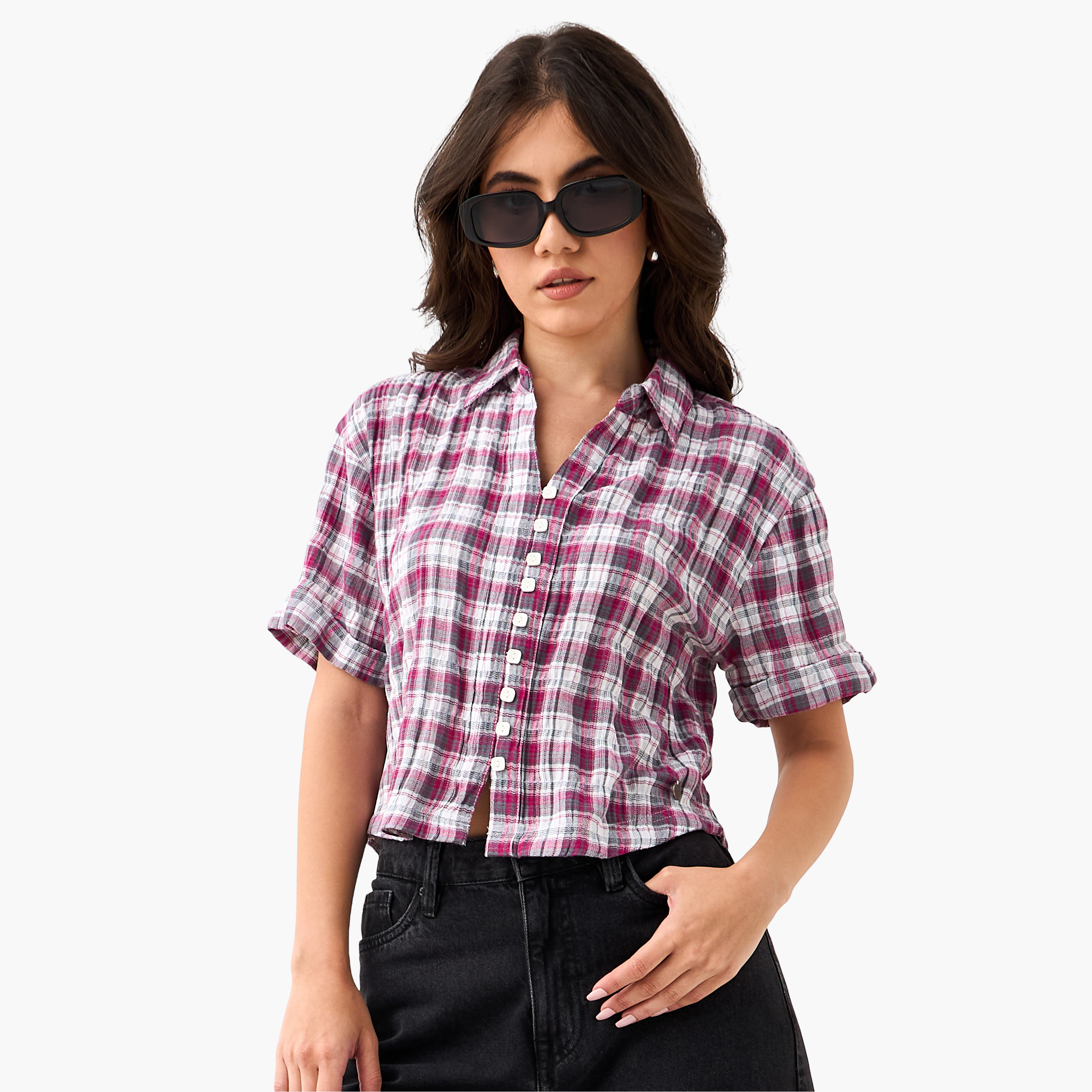 Lee Cooper Regular Fit Collared Checked Shirt-women-clothing-shirtsandblouses-shirts-image-1