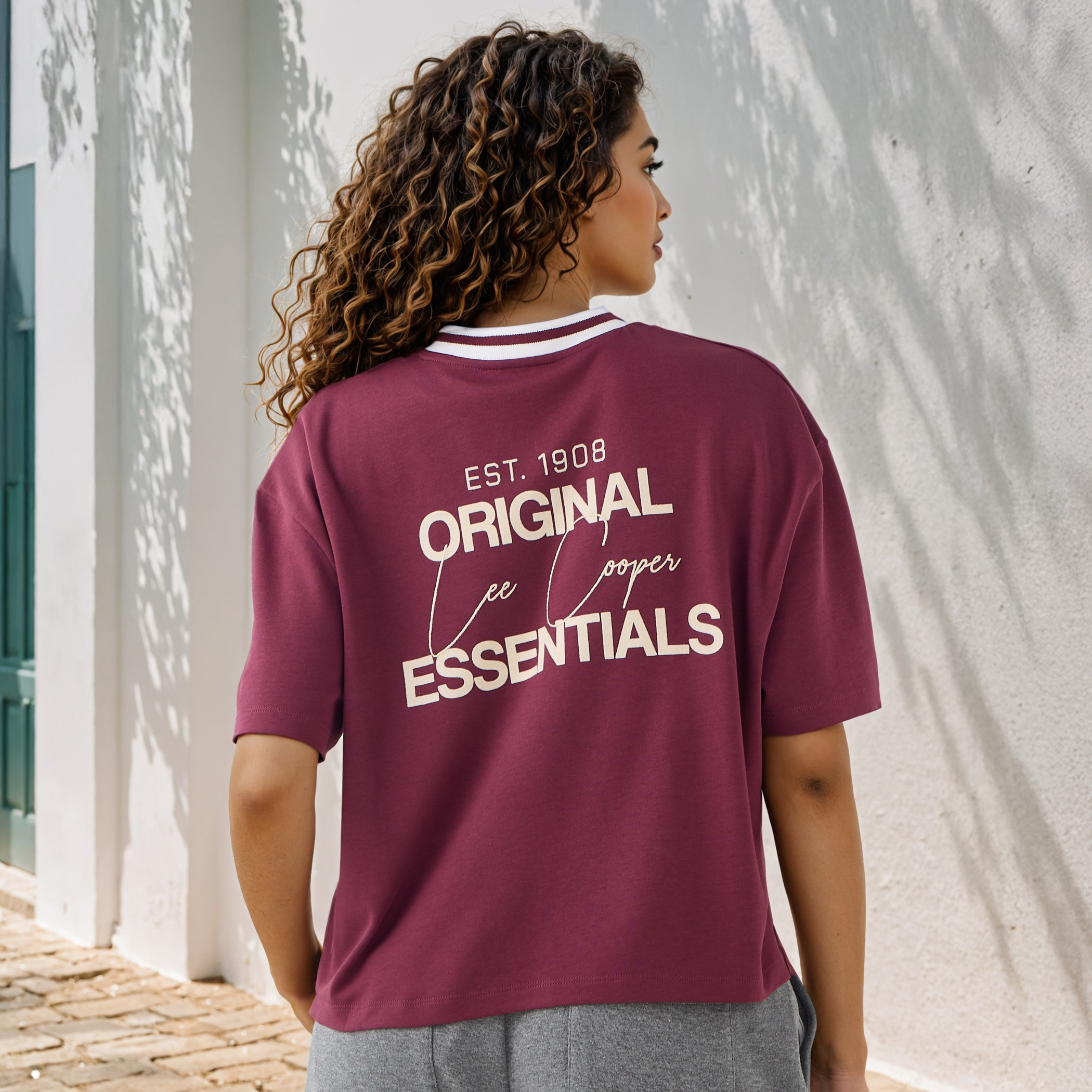 Lee Cooper Typographic Print V-neck Cotton T-shirt-women-clothing-tshirts-image-1