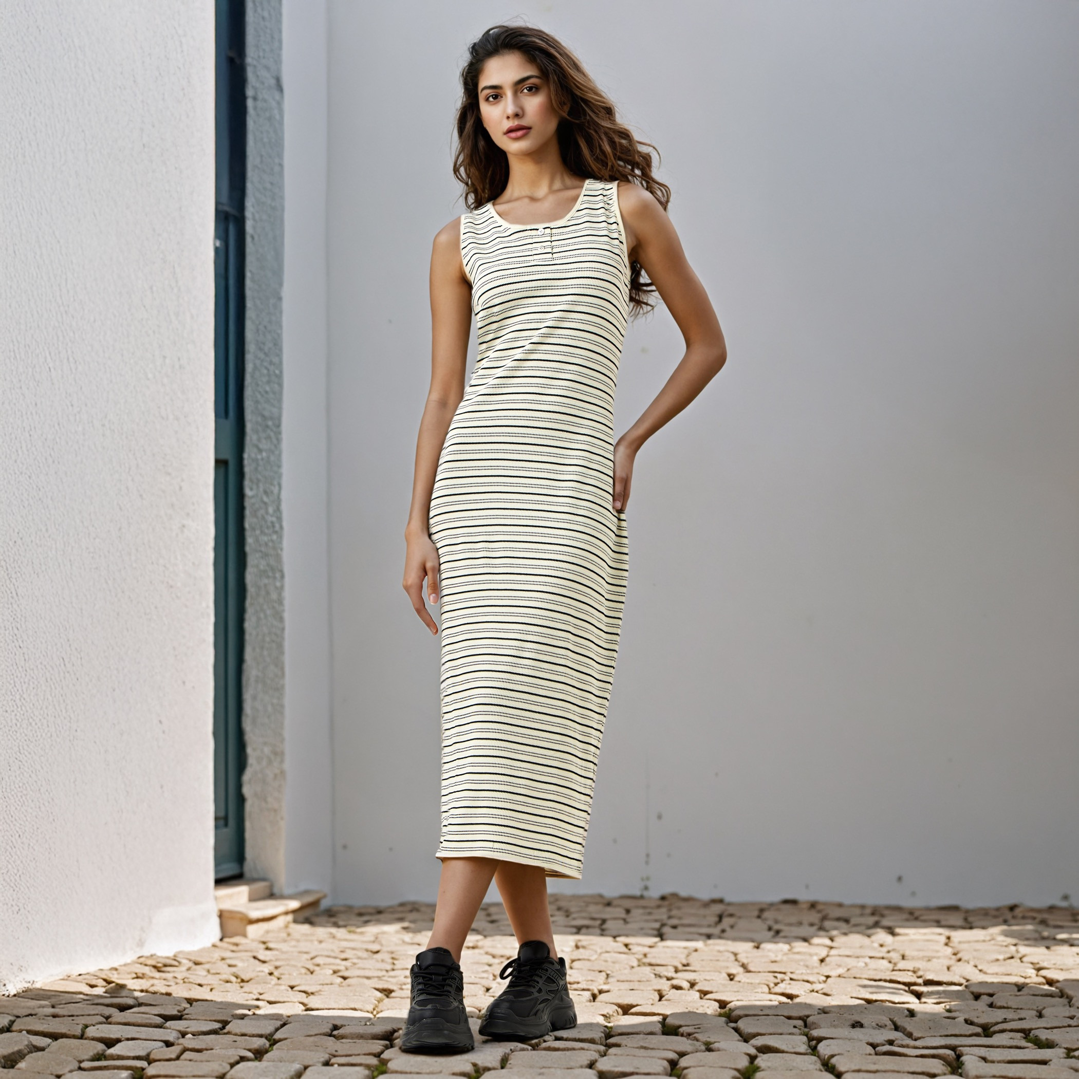 Lee Cooper Striped Sleeveless A-Line Midi Dress-women-clothing-dresses-image-1