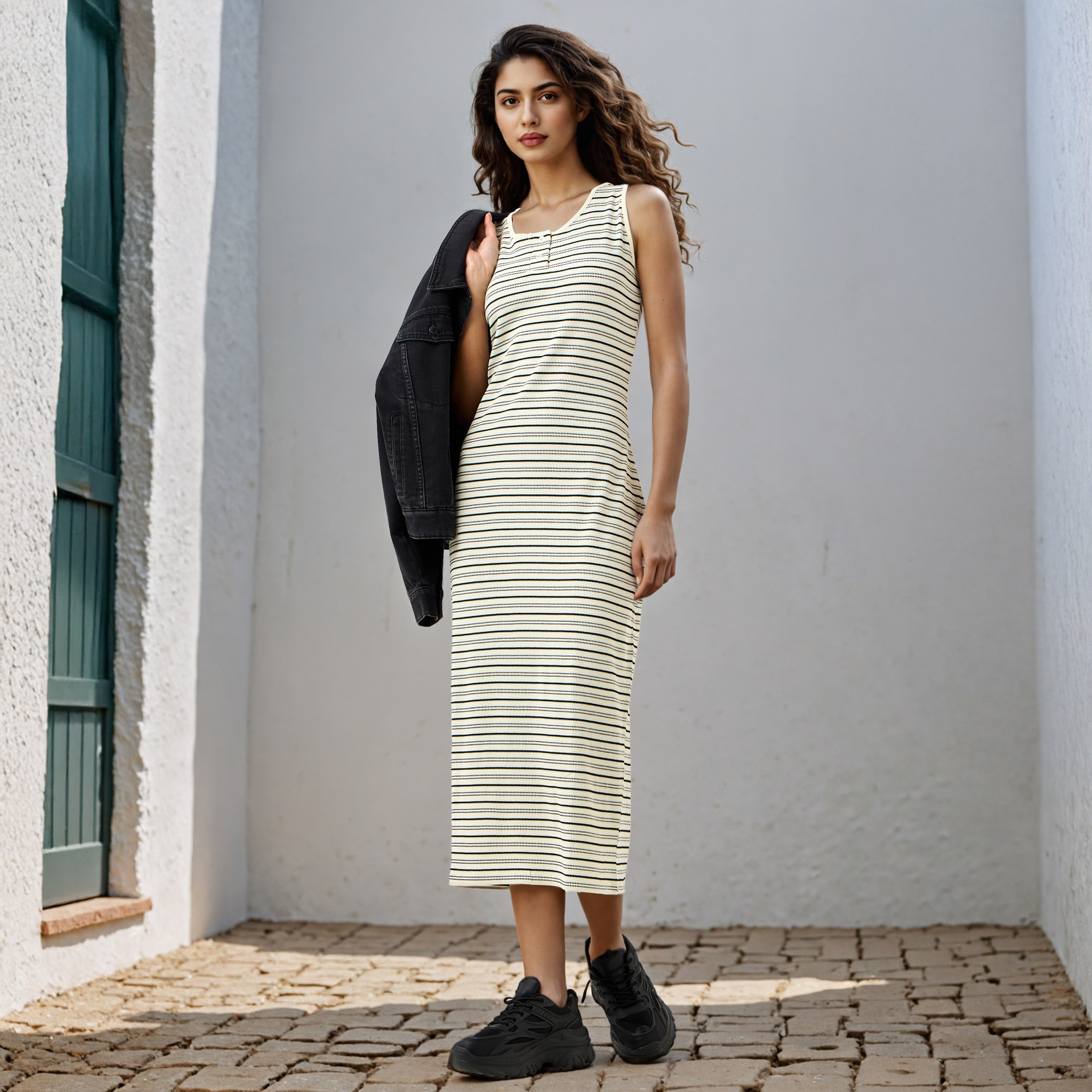 Lee Cooper Striped Sleeveless A-Line Midi Dress-women-clothing-dresses-image-2