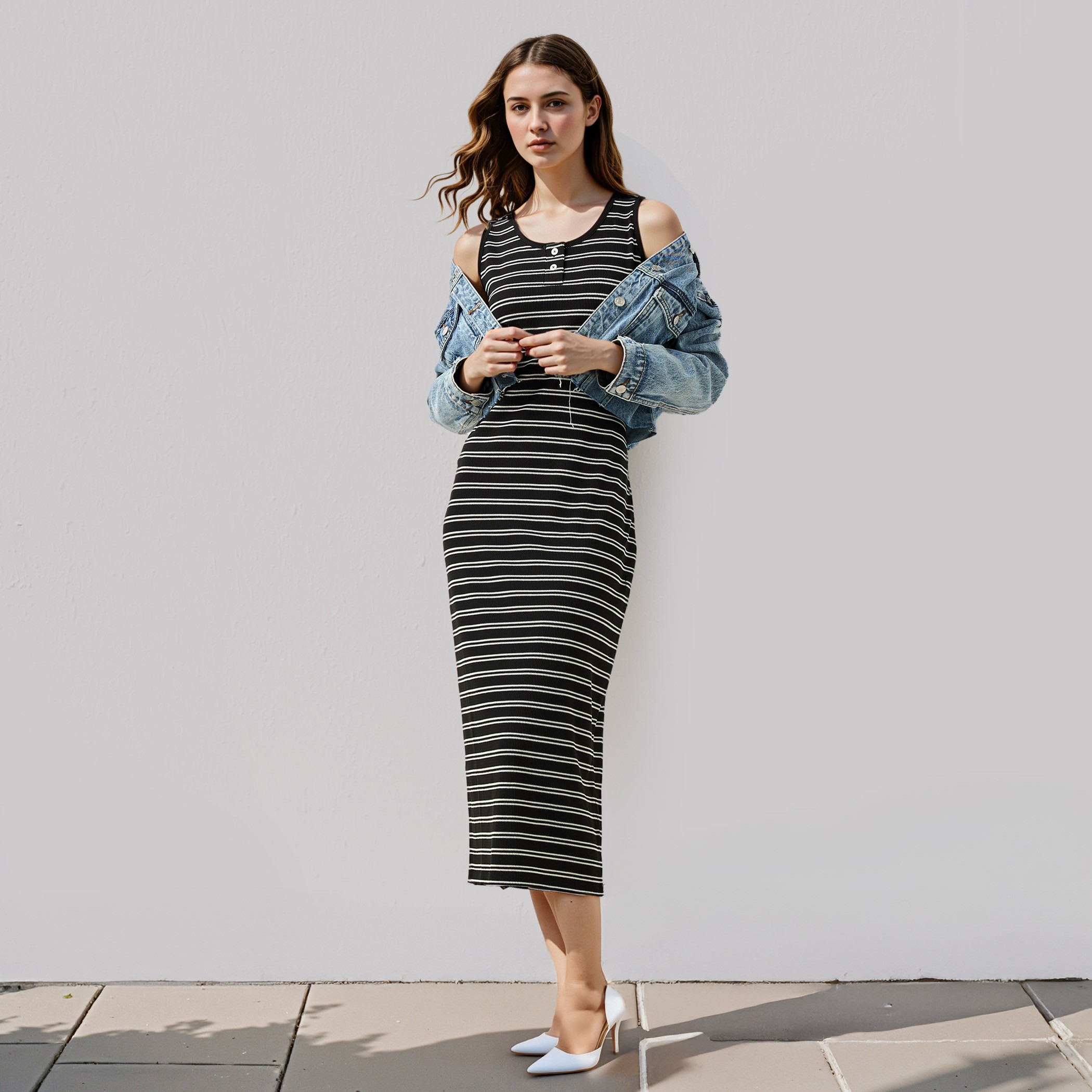 Lee Cooper Striped Sleeveless A-Line Midi Dress-women-clothing-dresses-image-2