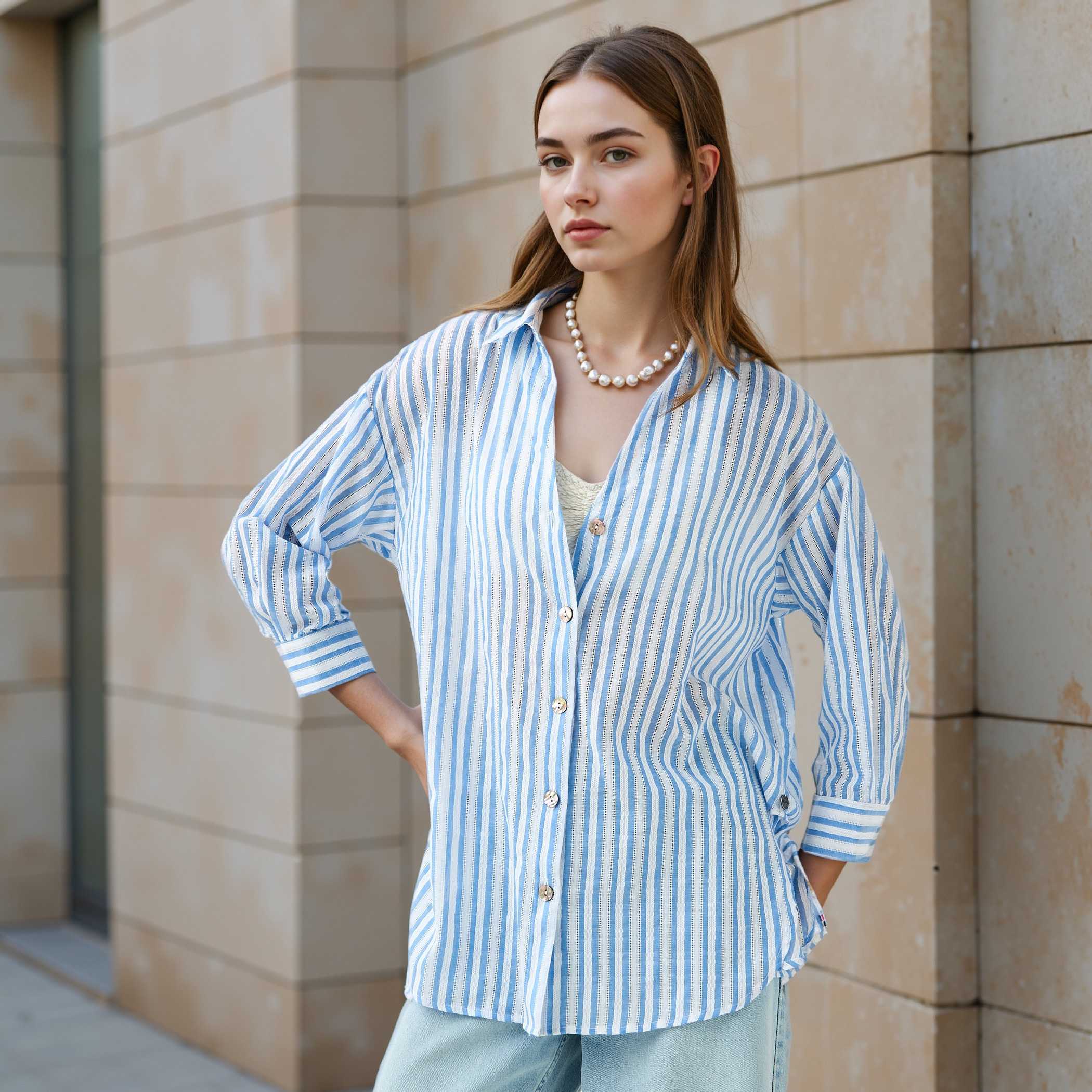 Textured Striped Shirt-women-clothing-shirtsandblouses-shirts-image-1