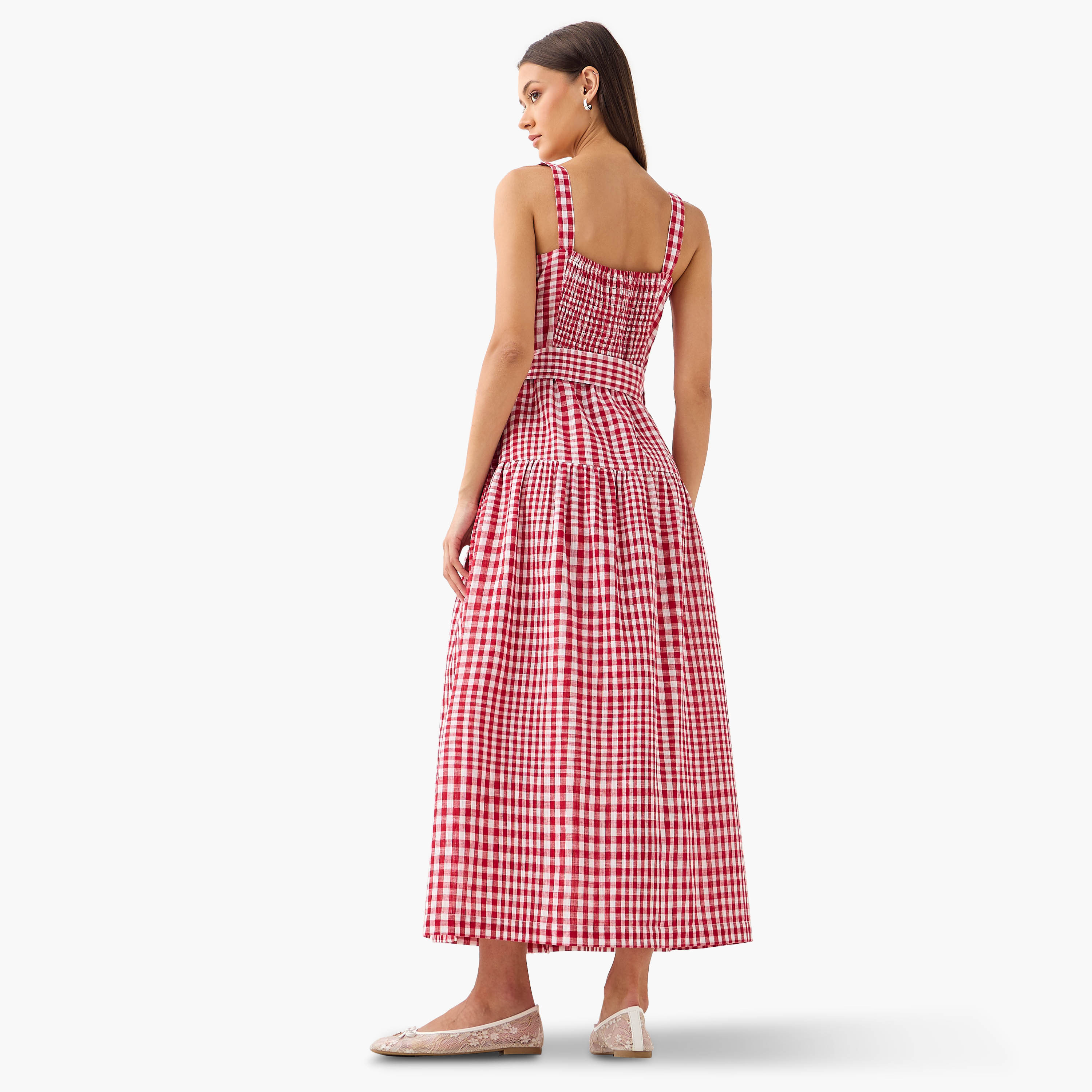 فستان كشكش بدون أكمام بطبعات مربعات وياقة مربعة من لي كوبر-women-clothing-dresses-image-3