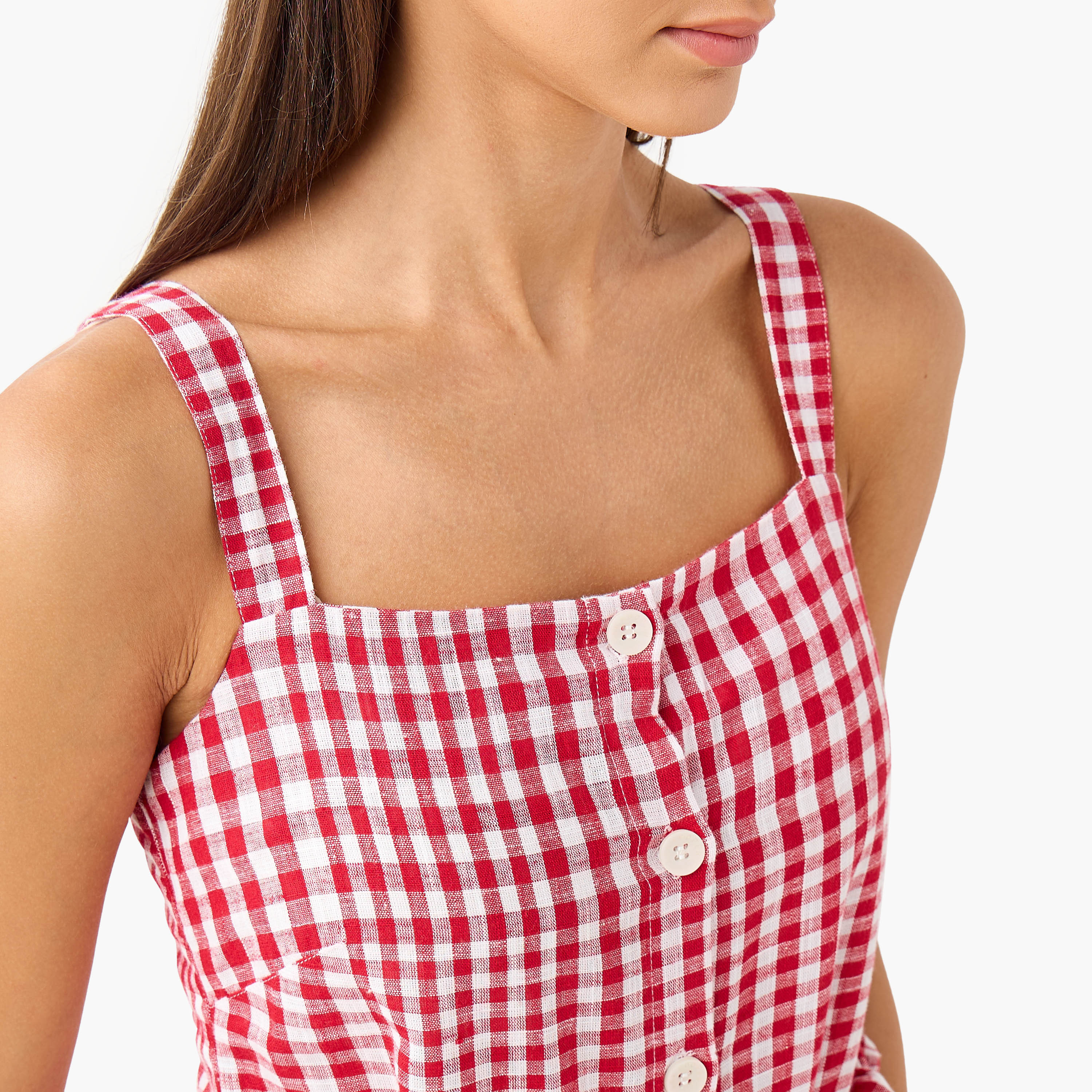 فستان كشكش بدون أكمام بطبعات مربعات وياقة مربعة من لي كوبر-women-clothing-dresses-image-4