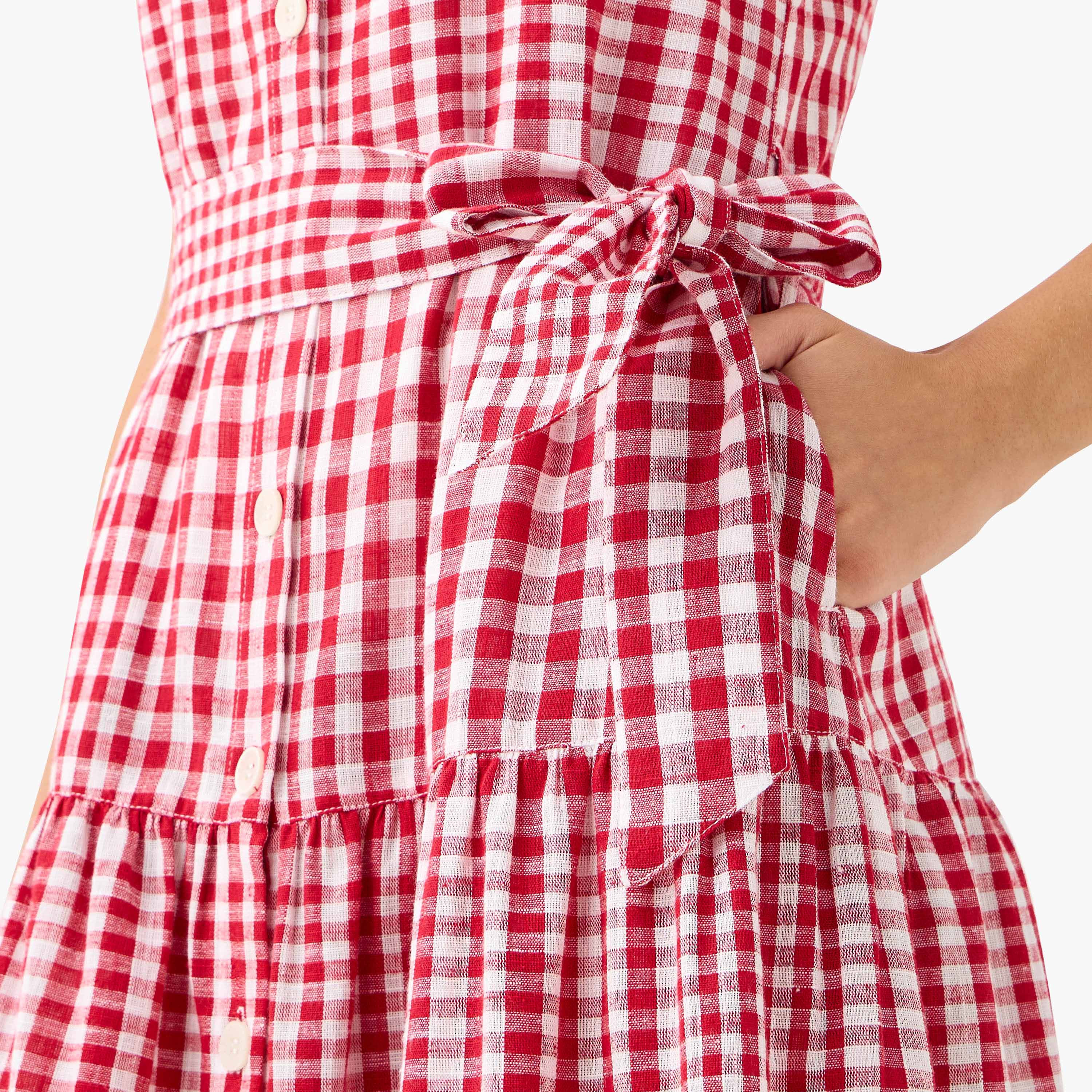 فستان كشكش بدون أكمام بطبعات مربعات وياقة مربعة من لي كوبر-women-clothing-dresses-image-5