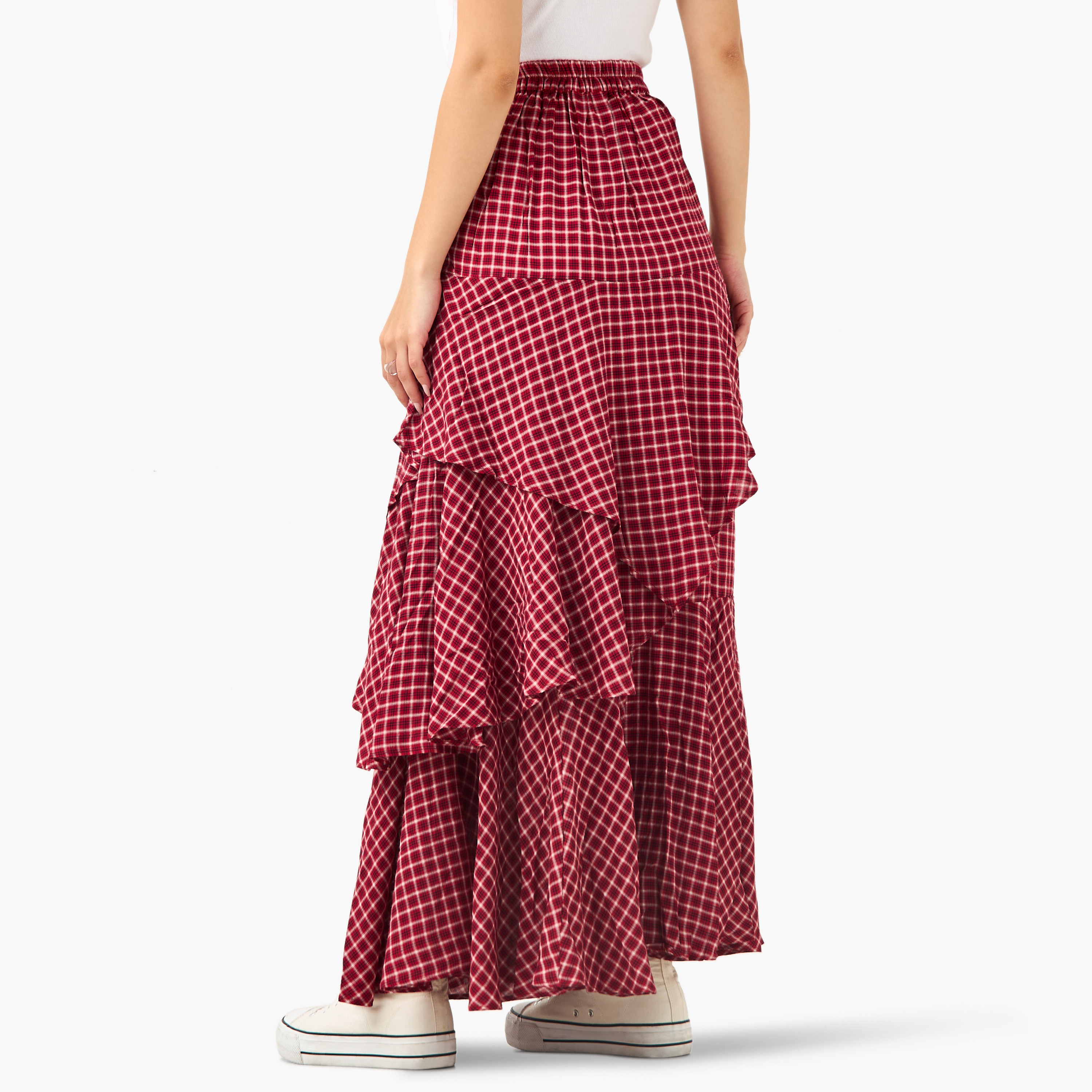 Lee Cooper Checked Layered Maxi Skirt with Semi-Elasticated Waist-women-clothing-bottoms-skirts-image-3