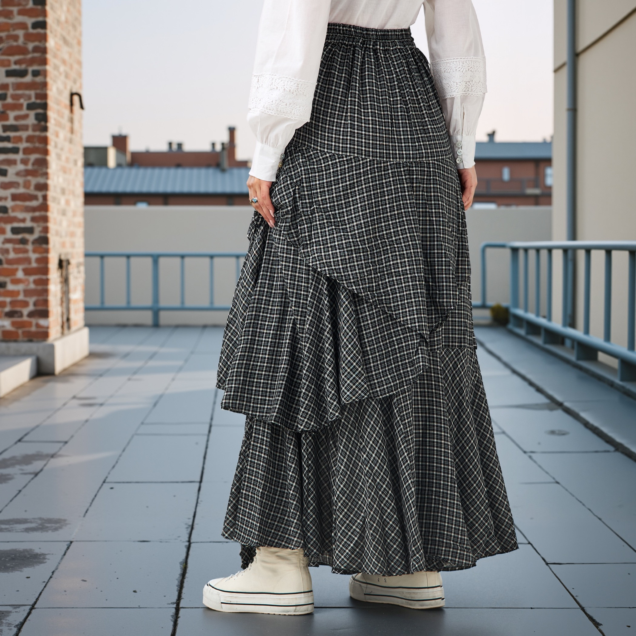 Lee Cooper Checked Layered Maxi Skirt with Semi-Elasticated Waist-women-clothing-bottoms-skirts-image-3