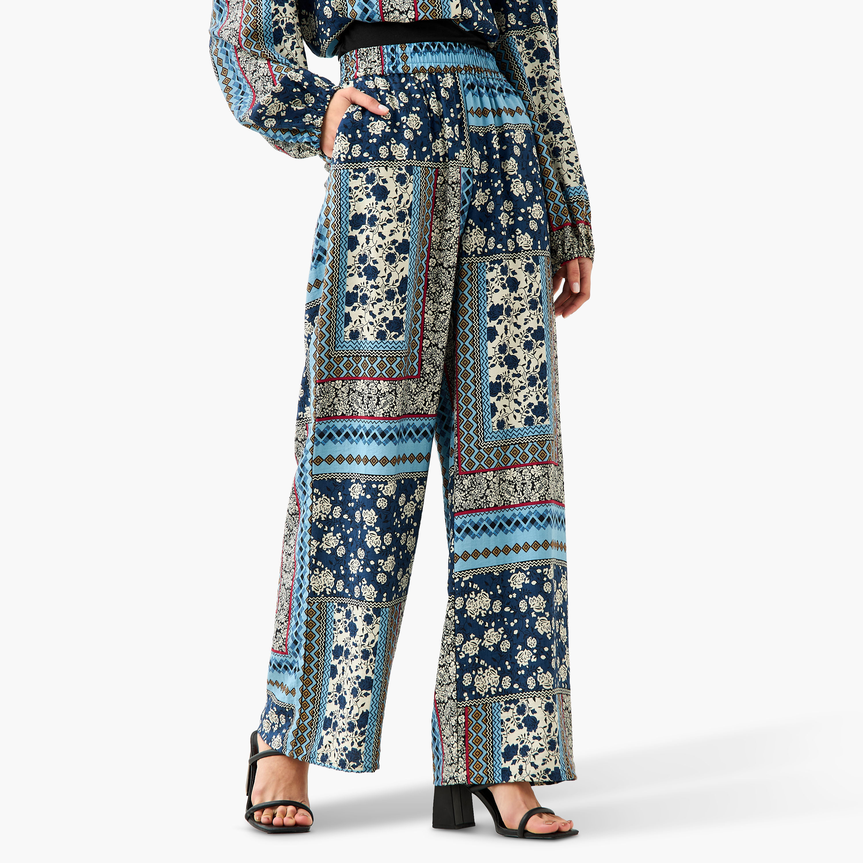Floral Print Relaxed Fit Trousers with Pockets-women-clothing-bottoms-trousers-image-1