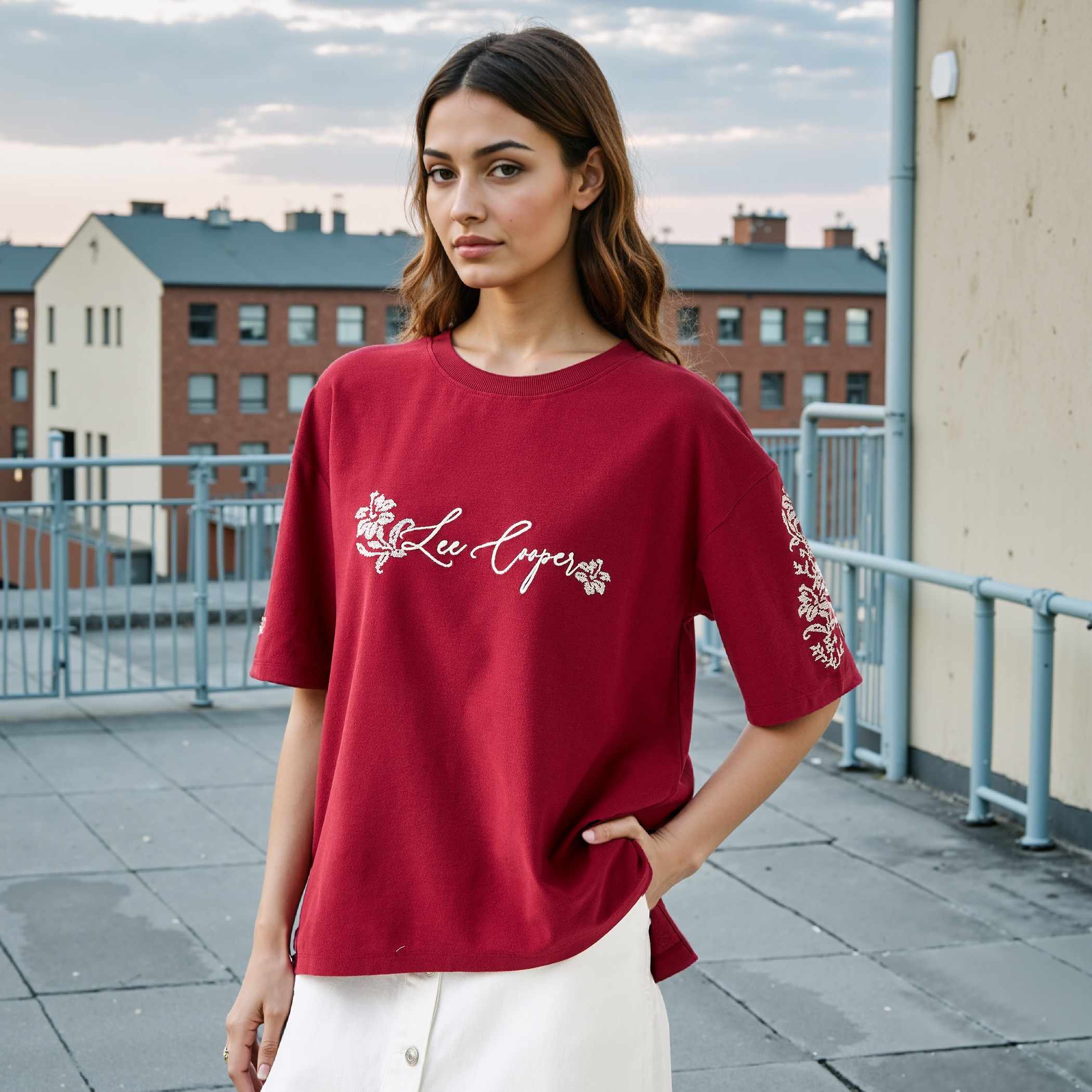 تيشيرت بياقة ضيقة وتطريز من لي كوبر-women-clothing-tshirts-image-1