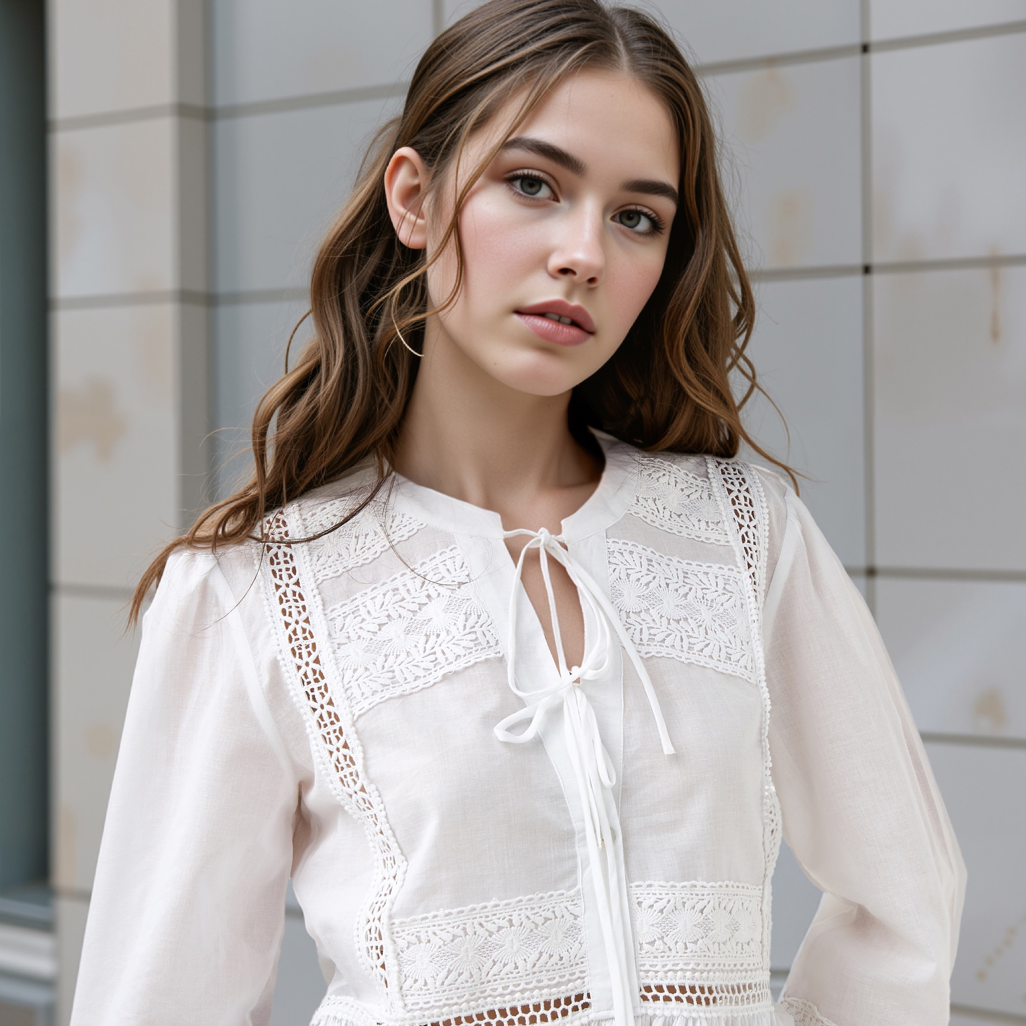 Lee Cooper Lace Detail Cotton Peplum Top with Tie-Ups-women-clothing-shirtsandblouses-blouses-image-4