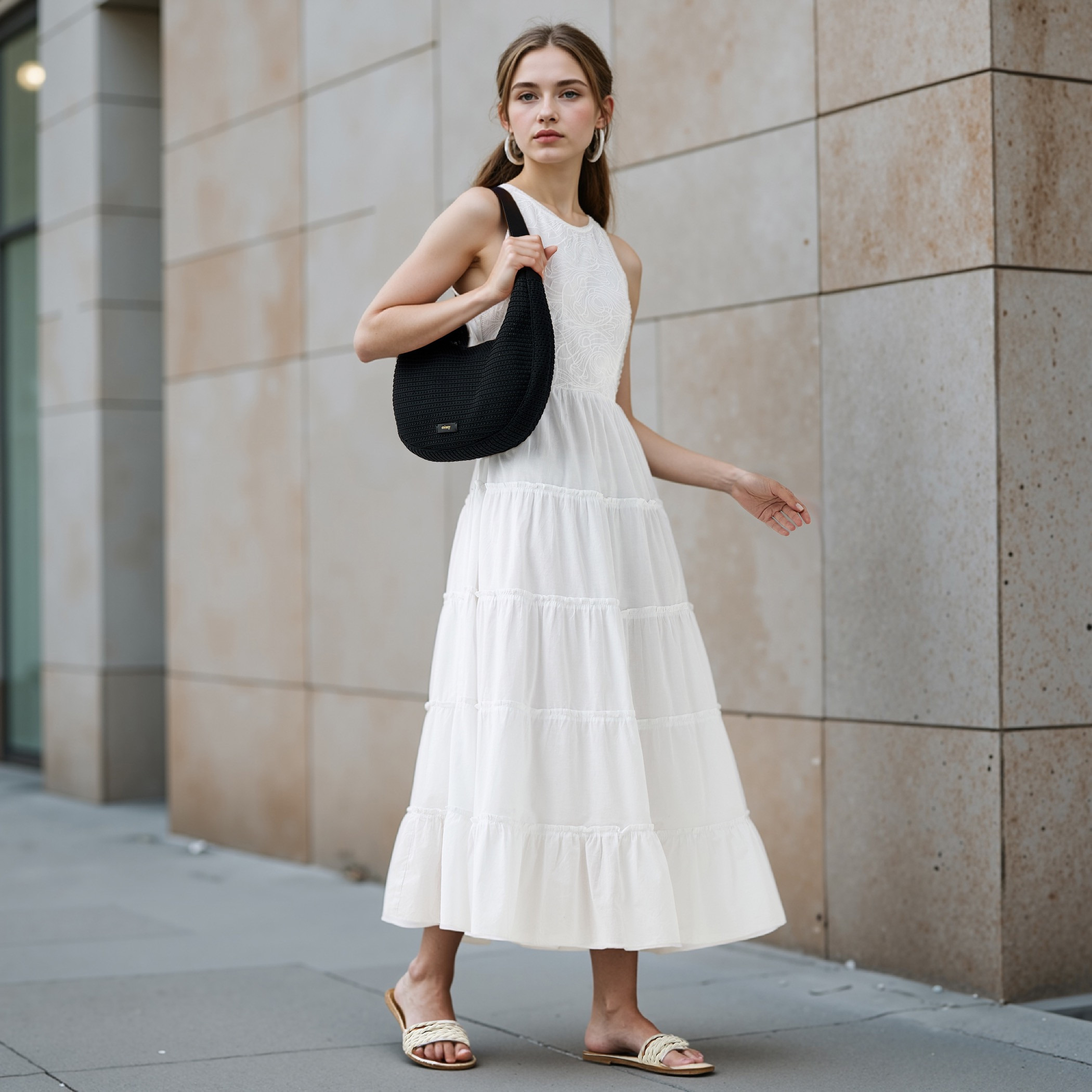 Lee Cooper Tiered Sleeveless Maxi Cotton Dress with Embroidered Detail-women-clothing-dresses-image-2