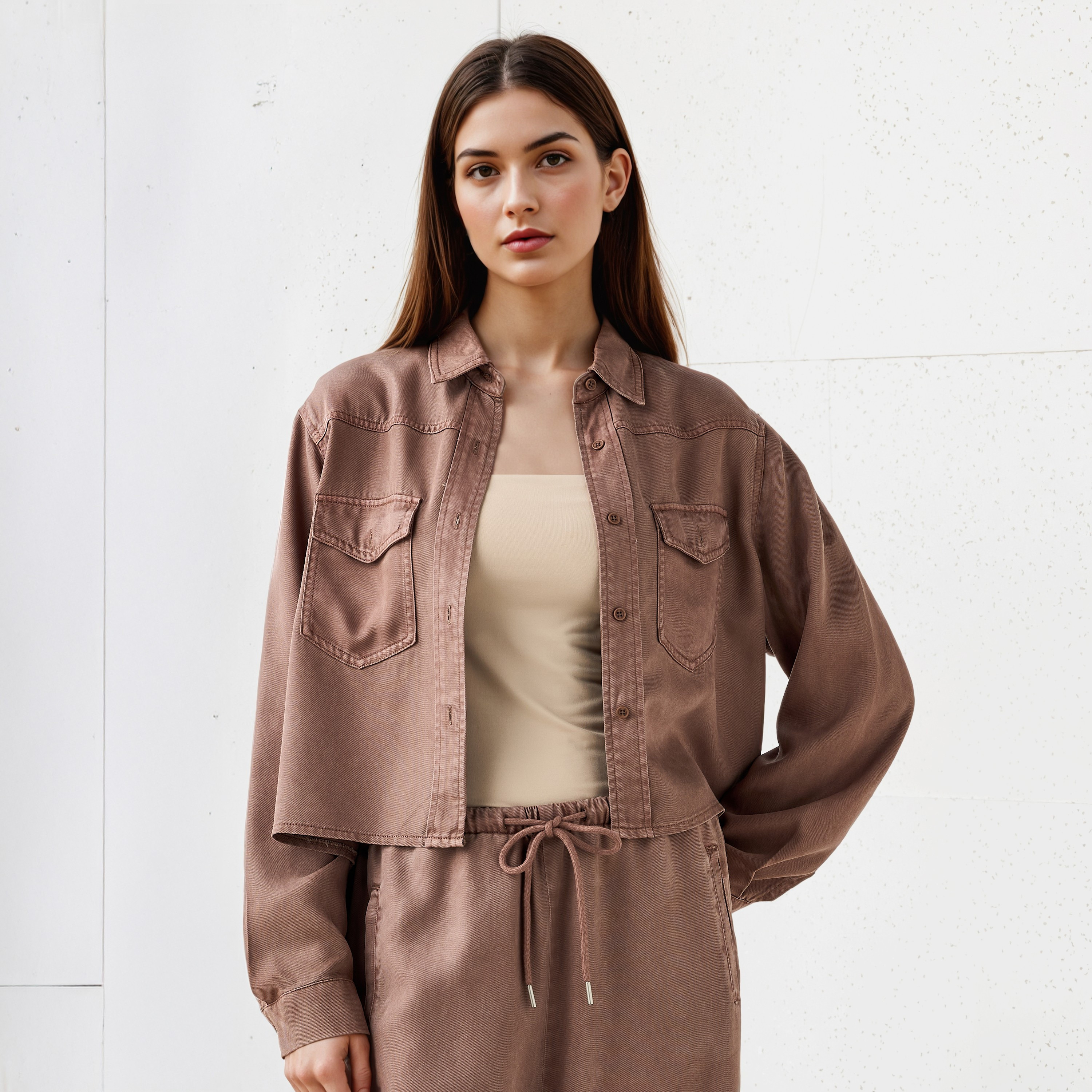 Lee Cooper Regular Fit Tencel Shirt with Long Sleeves-women-clothing-shirtsandblouses-shirts-image-1