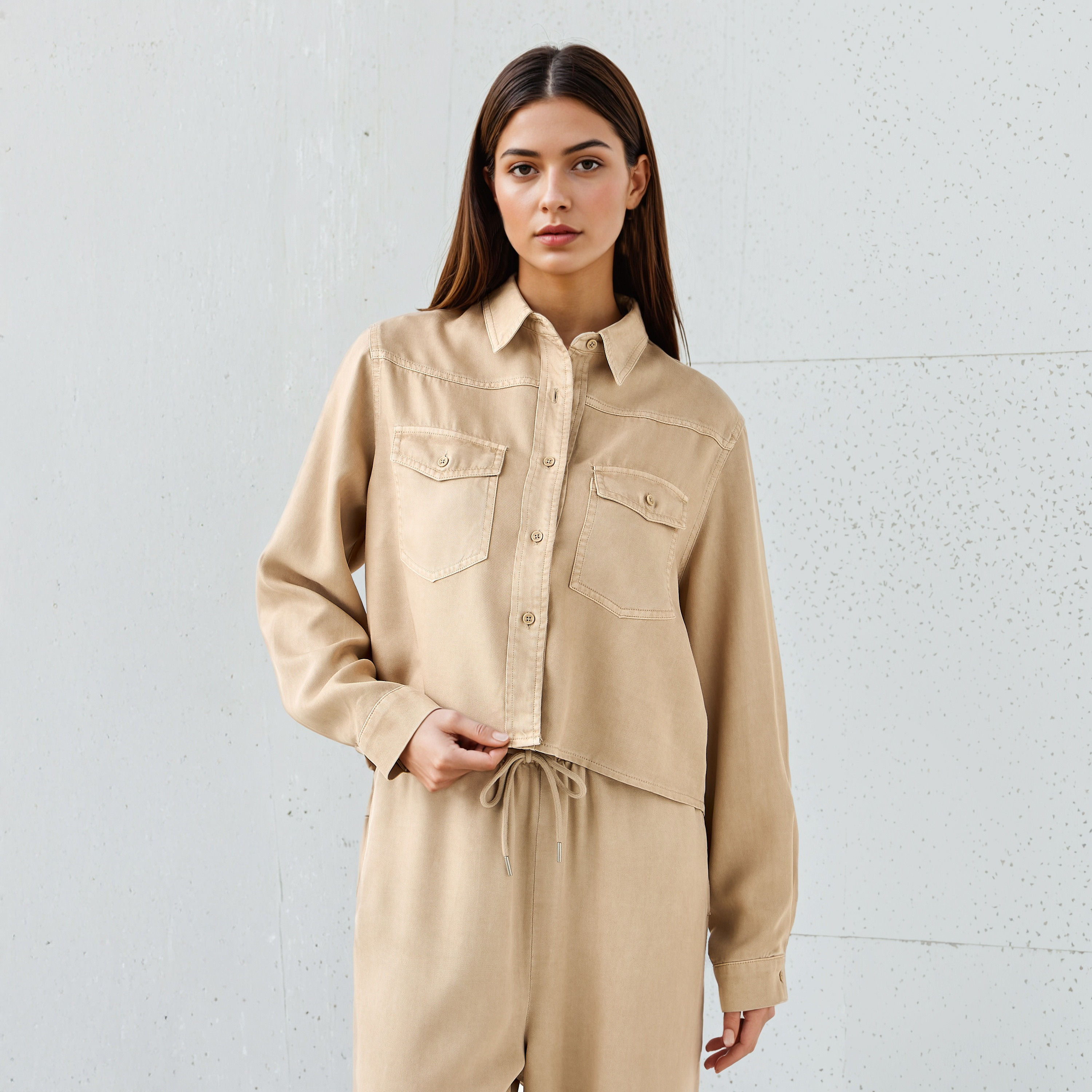 Lee Cooper Regular Fit Tencel Shirt with Long Sleeves-women-clothing-shirtsandblouses-shirts-image-1