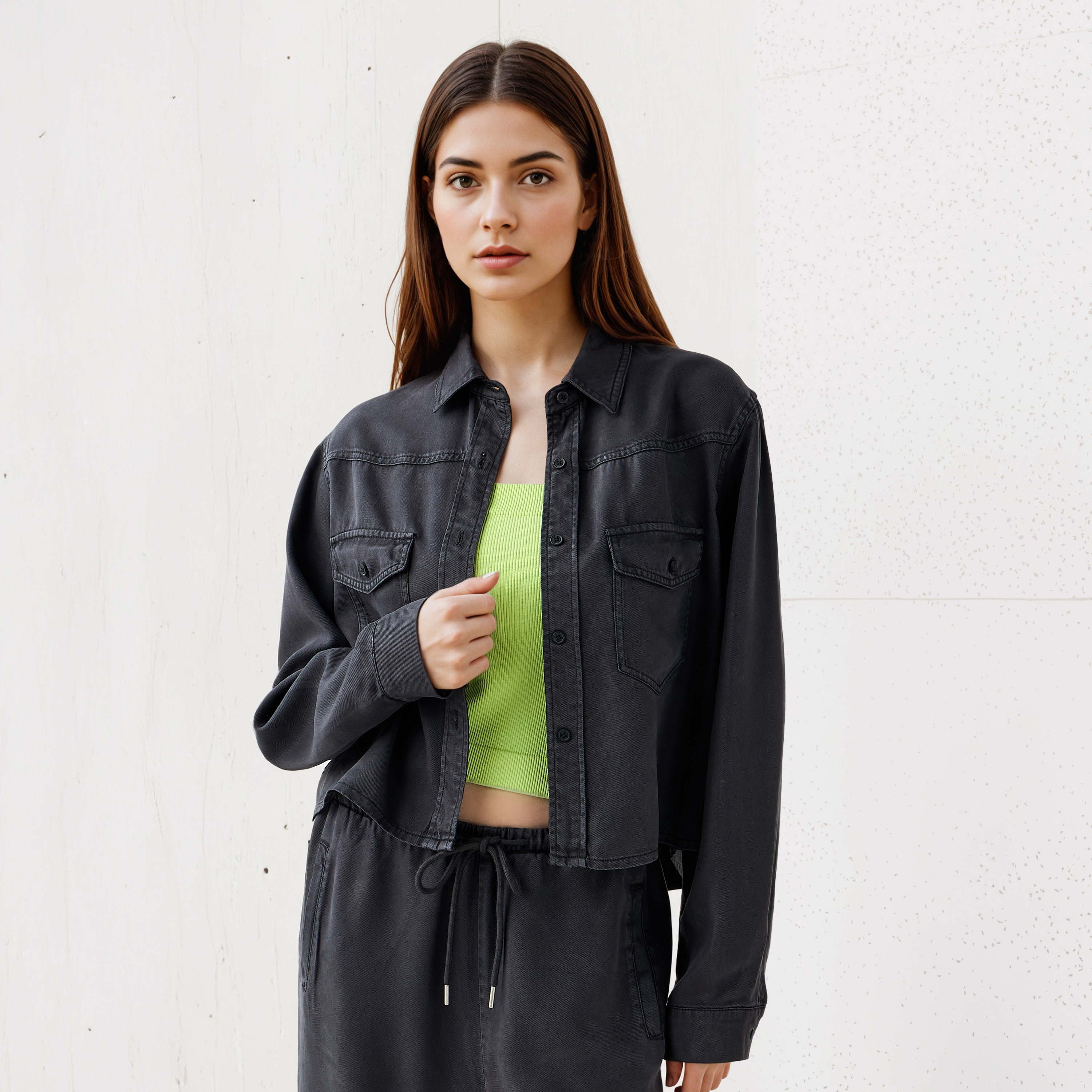 Lee Cooper Regular Fit Tencel Shirt with Long Sleeves-women-clothing-shirtsandblouses-shirts-image-1