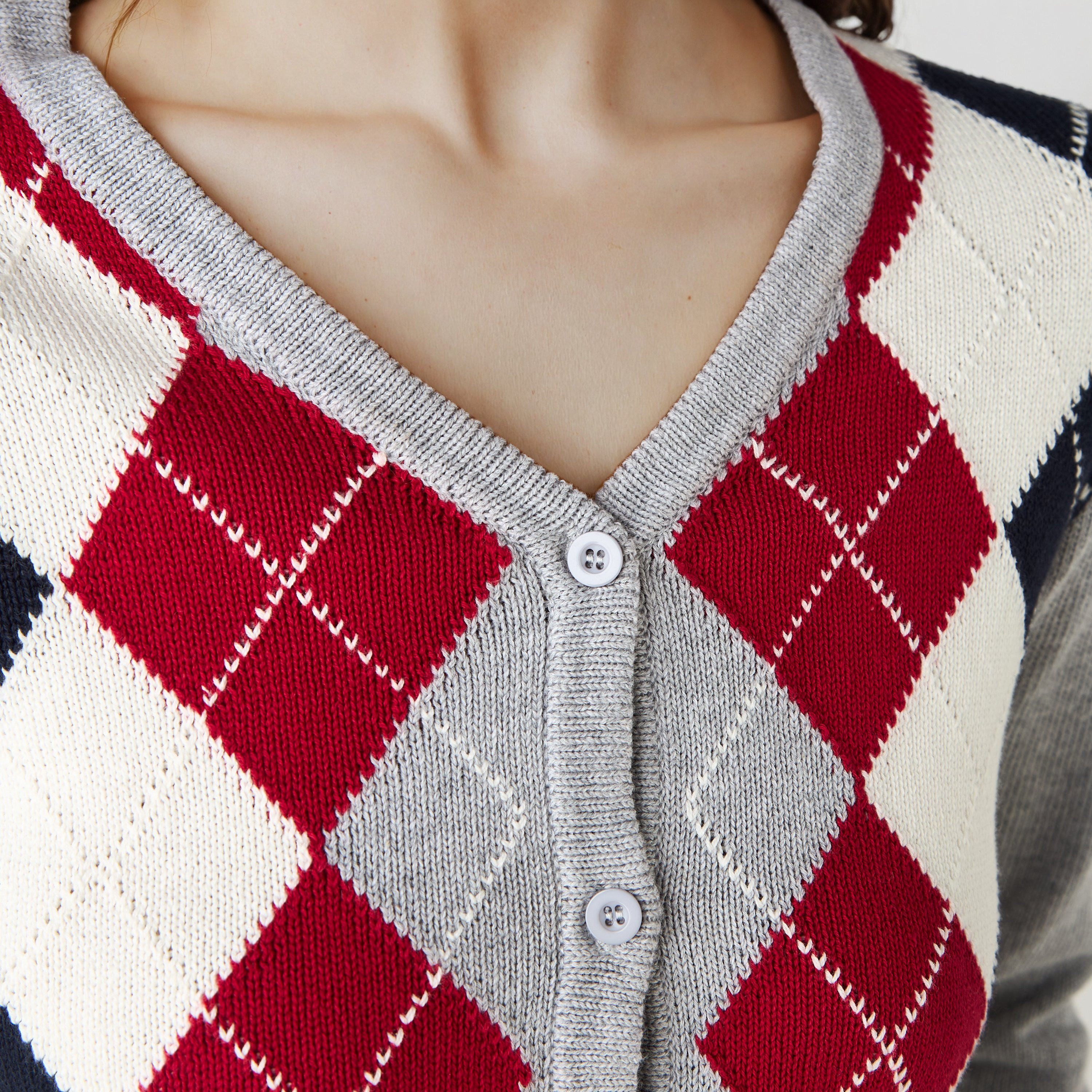 Lee Cooper Argyle Print Cardigan with V-neck and Long Sleeves-women-winterwear-cardigansandjumpers-cardigans-image-3