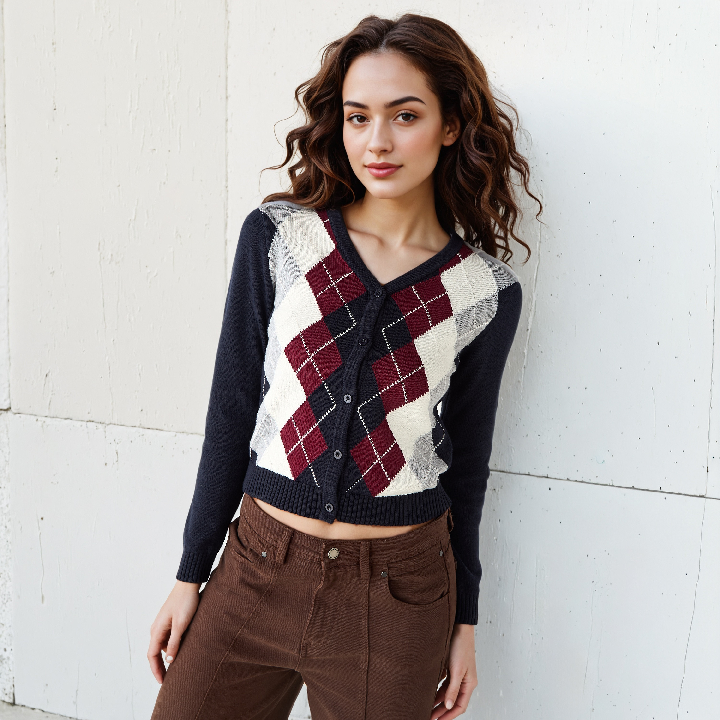 كارديجان بطبعات أرجيل وياقة حرف V وأكمام طويلة من لي كوبر-women-winterwear-cardigansandjumpers-cardigans-image-7