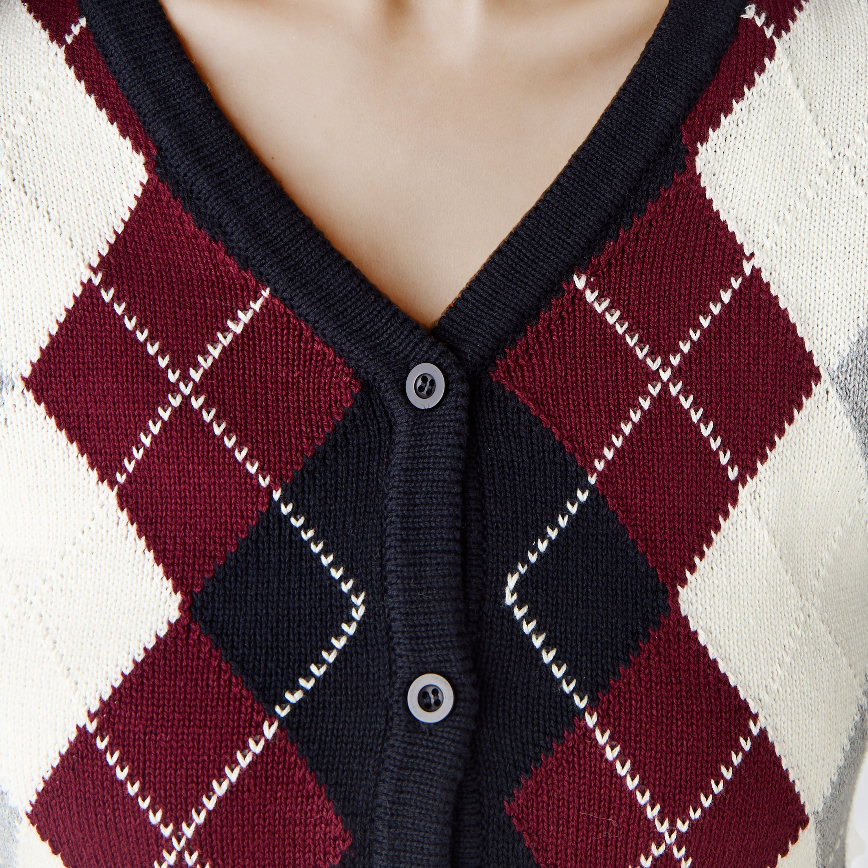 Lee Cooper Argyle Print Cardigan with V-neck and Long Sleeves-women-winterwear-cardigansandjumpers-cardigans-image-3