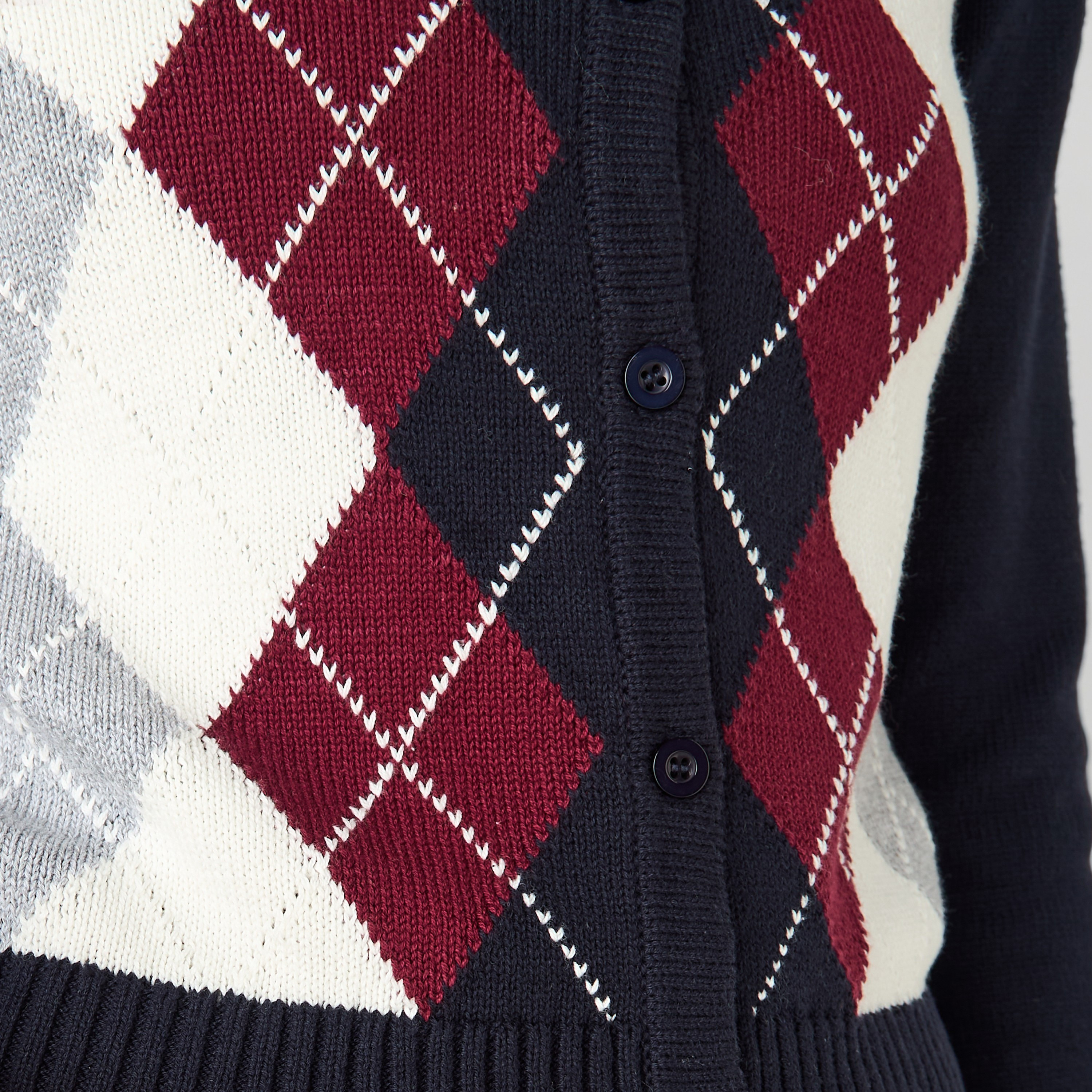Lee Cooper Argyle Print Cardigan with V-neck and Long Sleeves-women-winterwear-cardigansandjumpers-cardigans-image-5