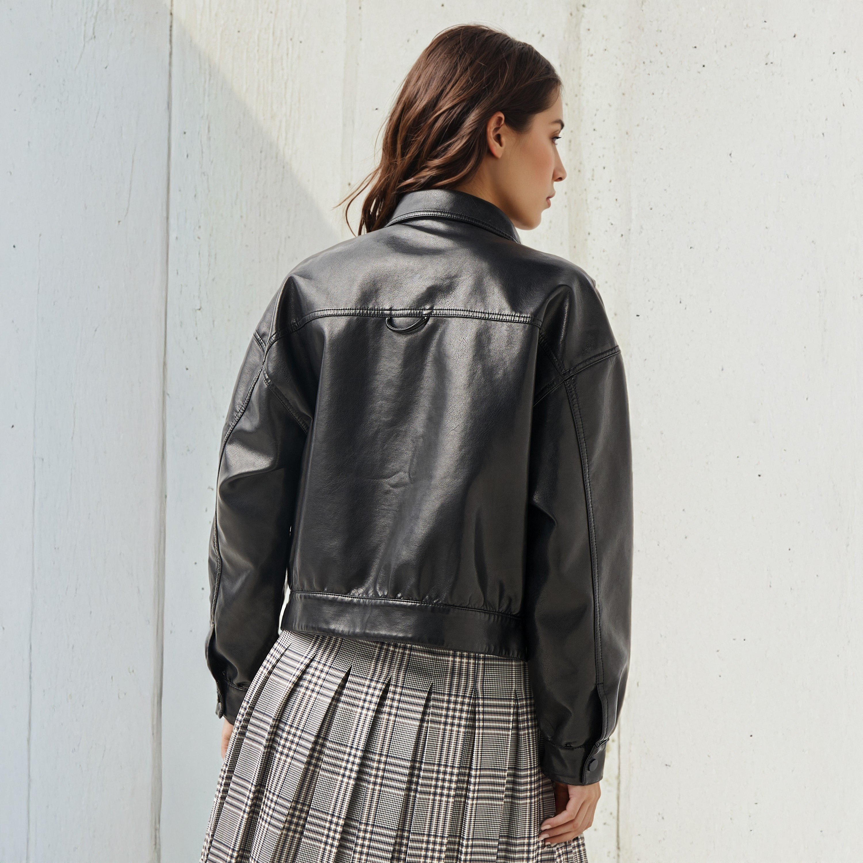 Lee Cooper PU Trucker Jacket with Flap Pockets-women-winterwear-coatsandjackets-jackets-image-3