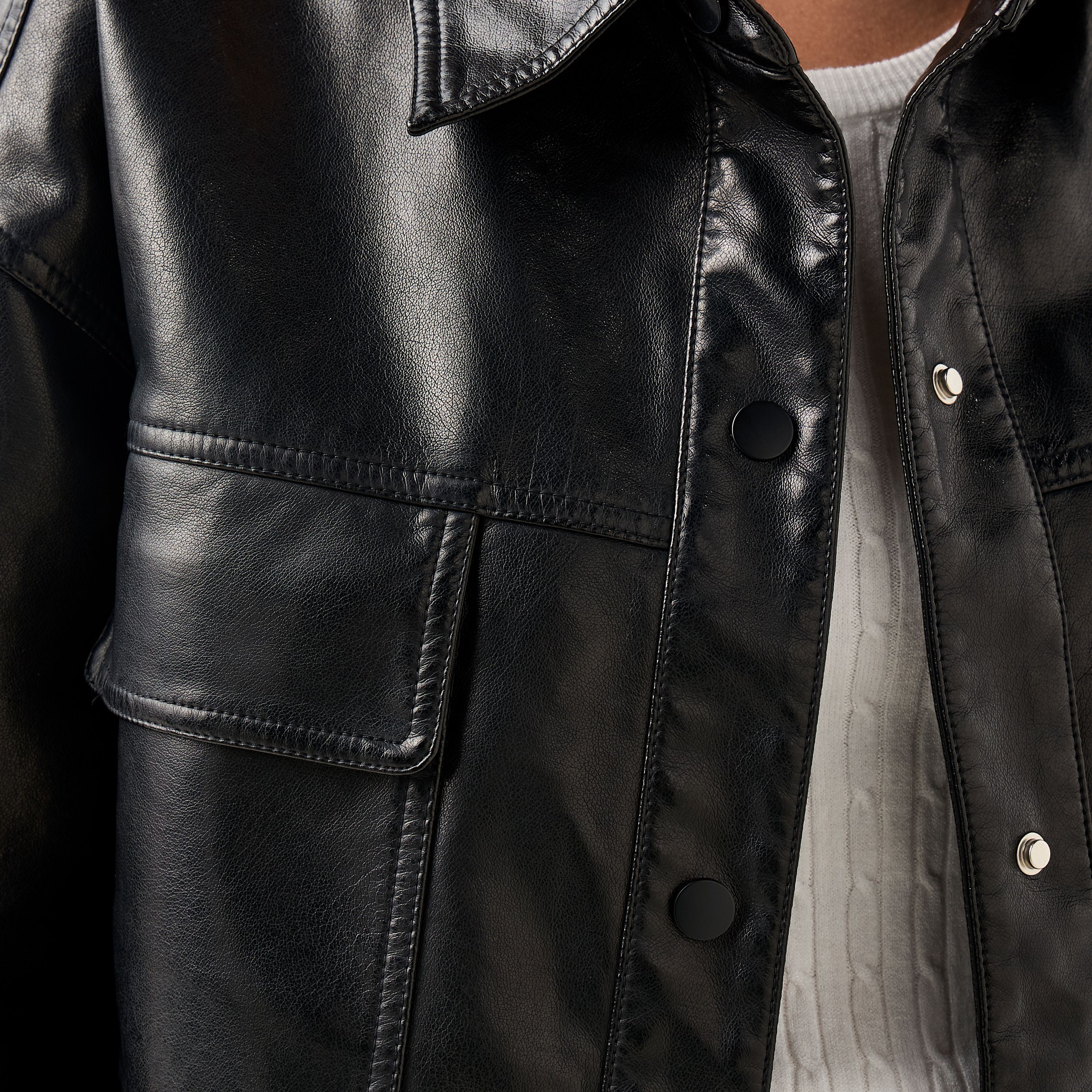 Lee Cooper PU Trucker Jacket with Flap Pockets-women-winterwear-coatsandjackets-jackets-image-4