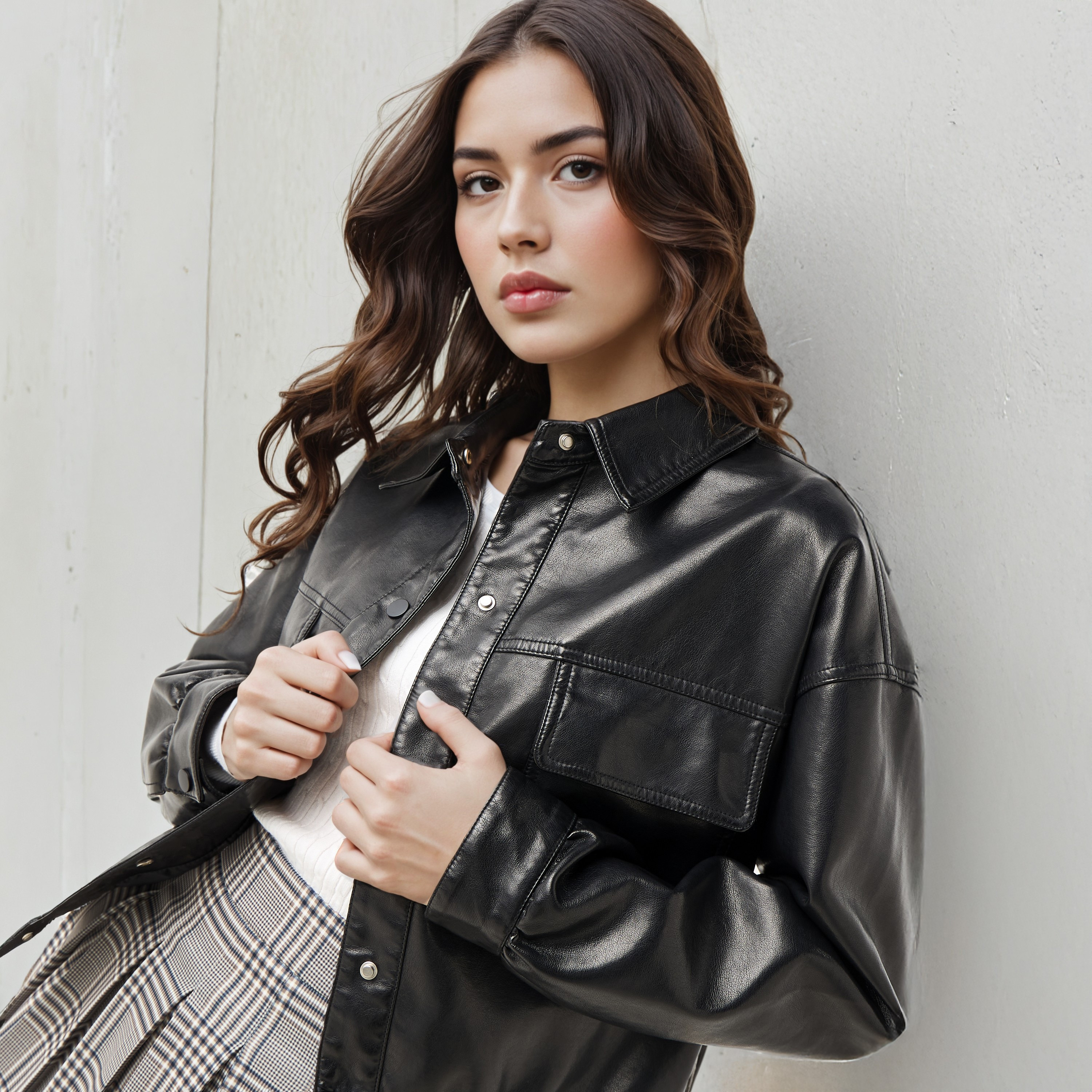 Lee Cooper PU Trucker Jacket with Flap Pockets-women-winterwear-coatsandjackets-jackets-image-10