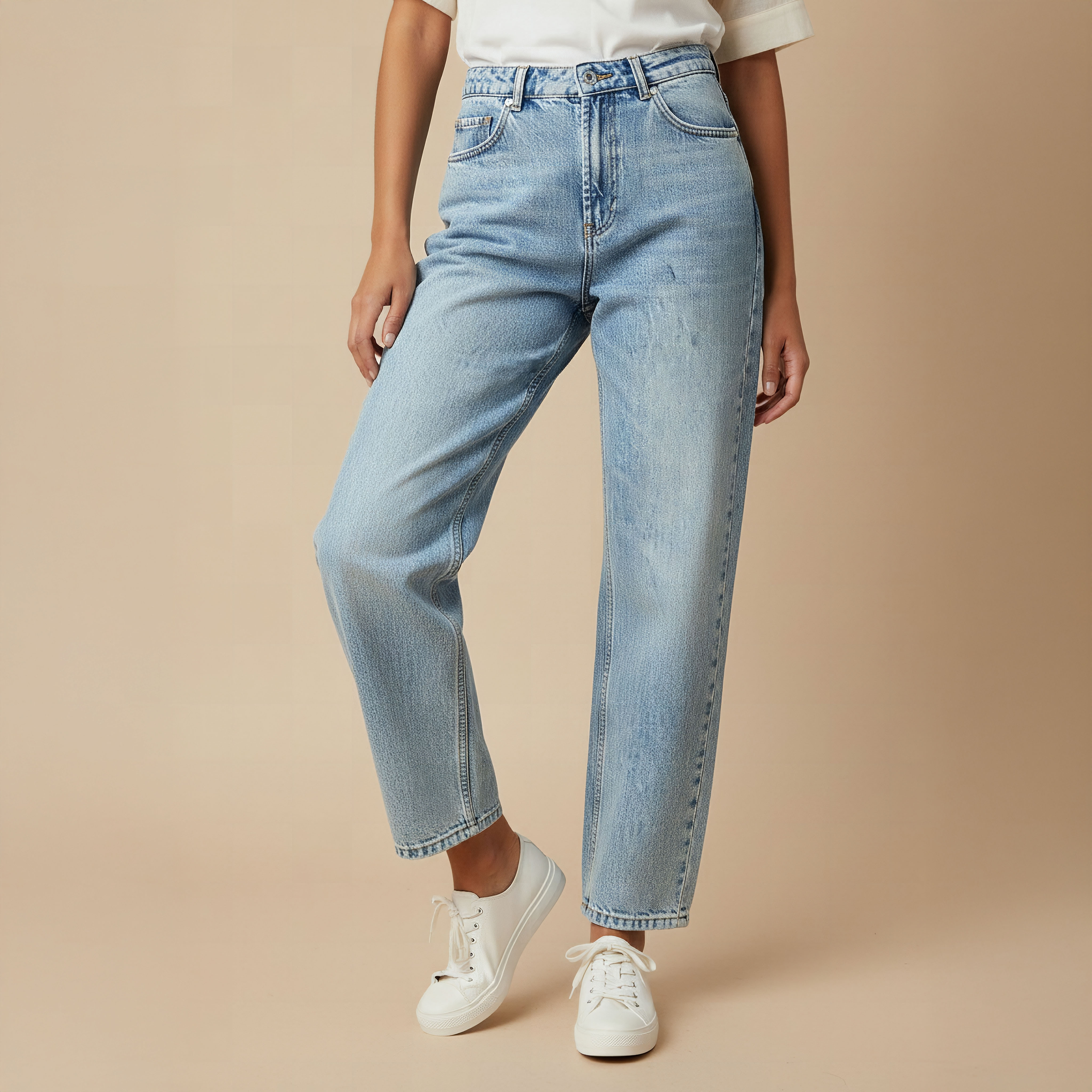 Lee Cooper Straight Fit High-Rise Cotton Jeans with Pockets-women-clothing-bottoms-jeans-image-1