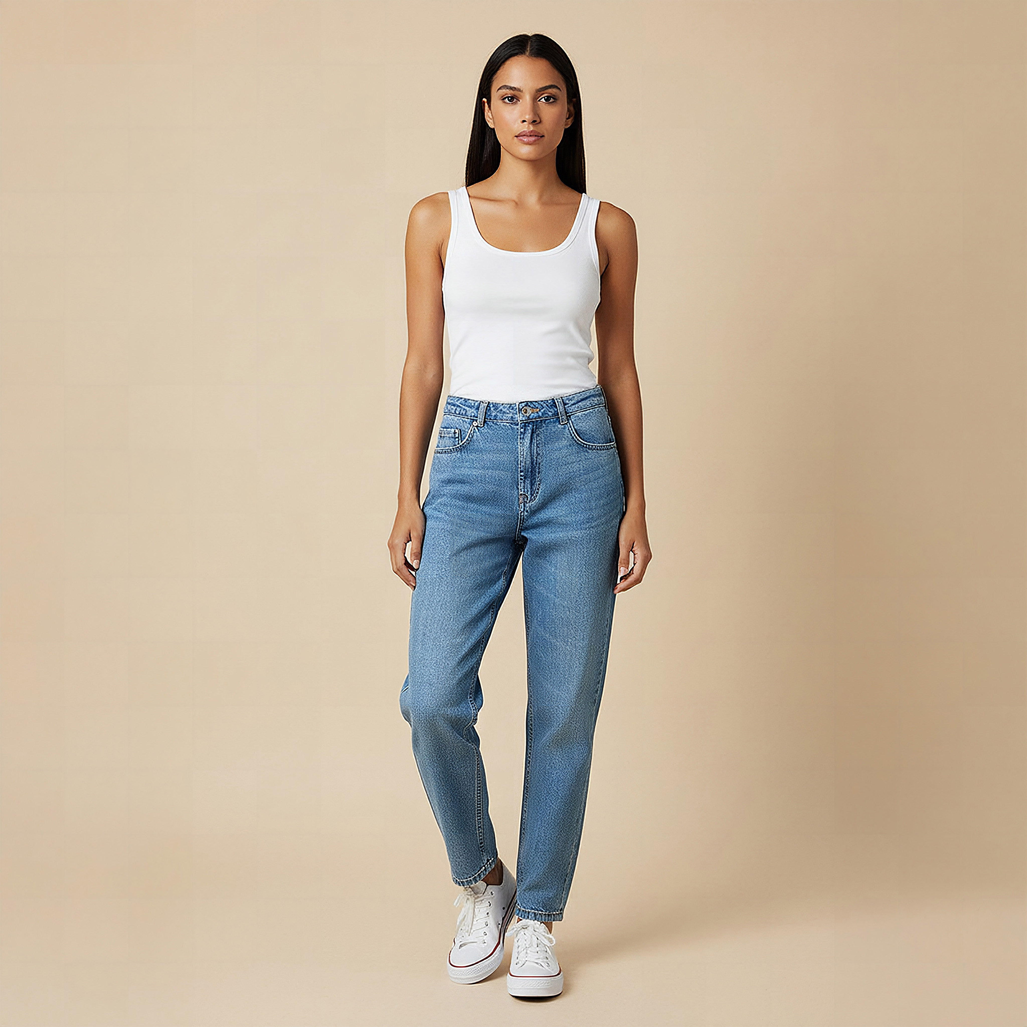 Lee Cooper Straight Fit High-Rise Cotton Jeans with Pockets-women-clothing-bottoms-jeans-image-2