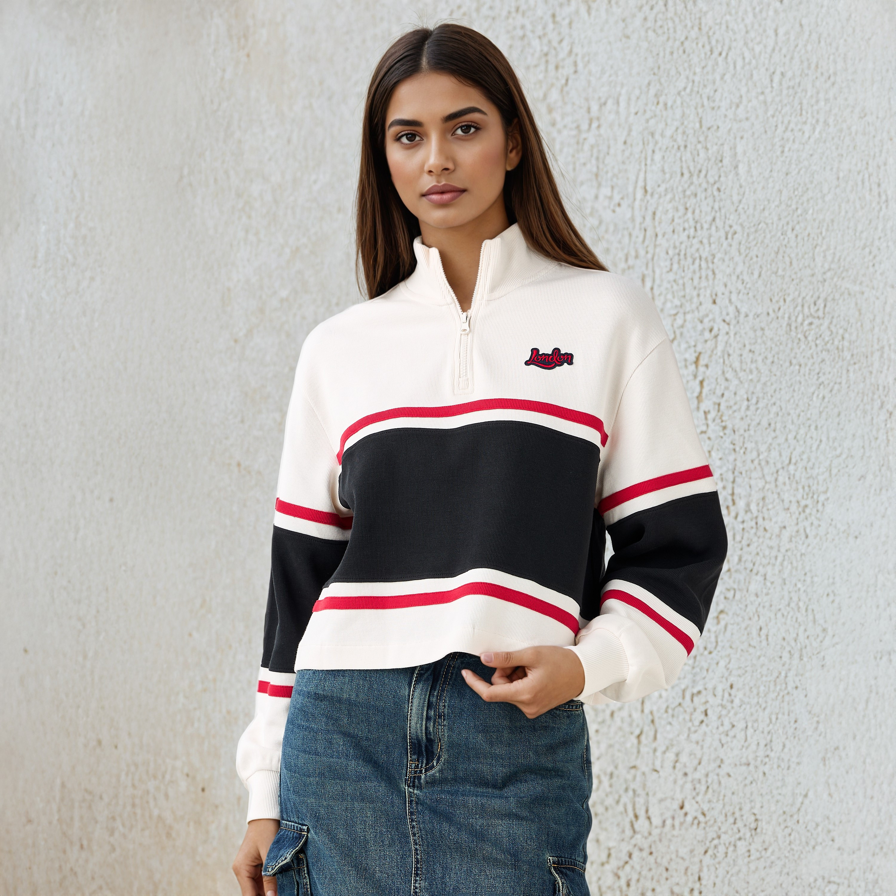Lee Cooper Striped High Neck Sweatshirt-women-winterwear-hoodiesandsweatshirts-sweatshirts-image-1