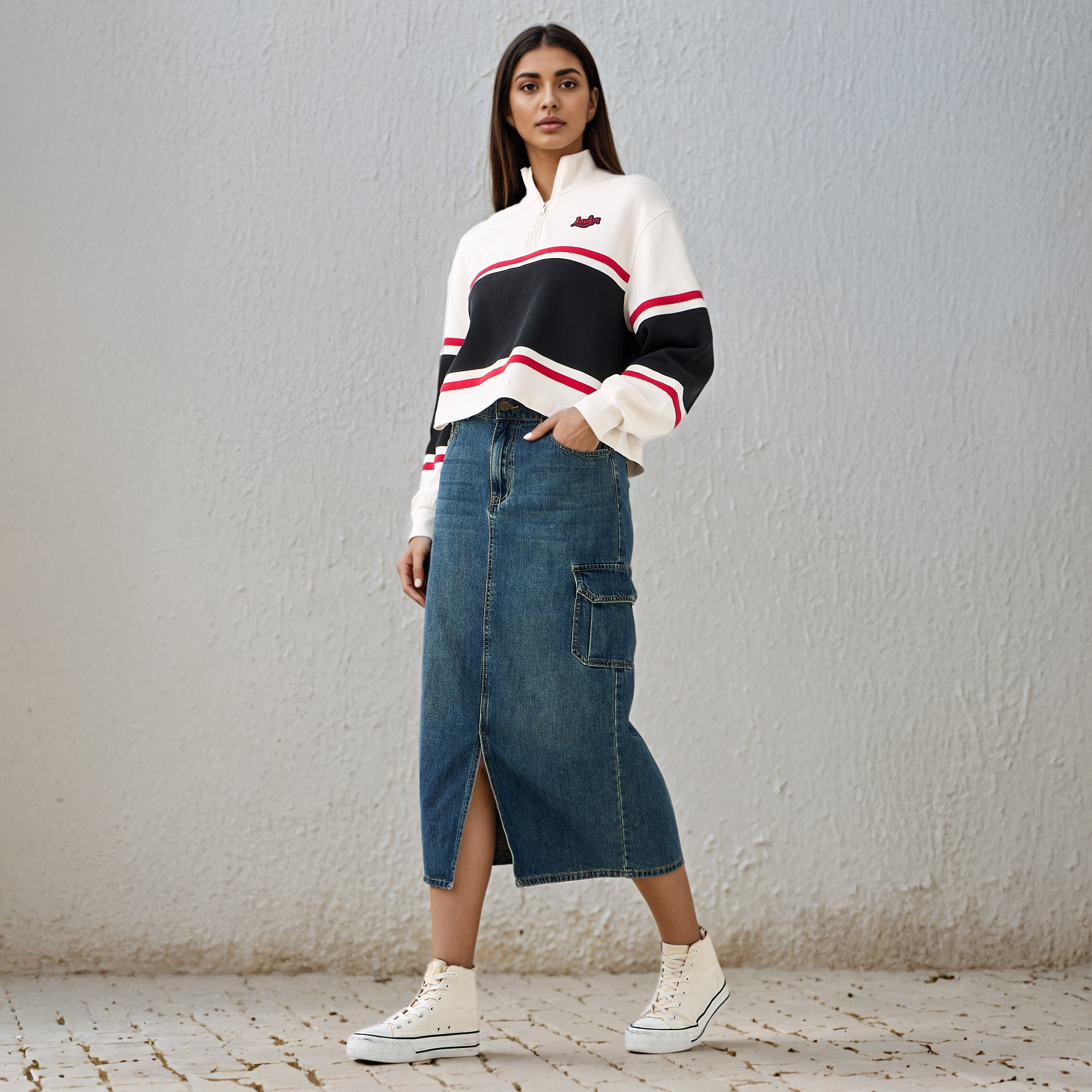 Lee Cooper Striped High Neck Sweatshirt-women-winterwear-hoodiesandsweatshirts-sweatshirts-image-2