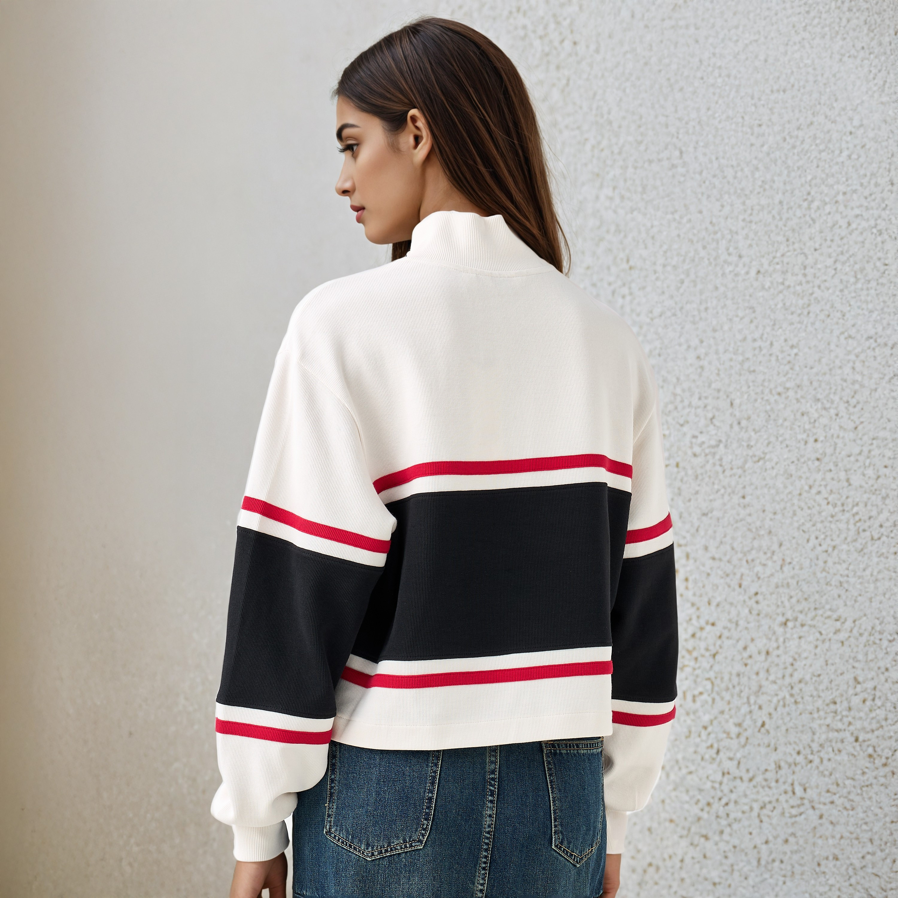 Lee Cooper Striped High Neck Sweatshirt-women-winterwear-hoodiesandsweatshirts-sweatshirts-image-3