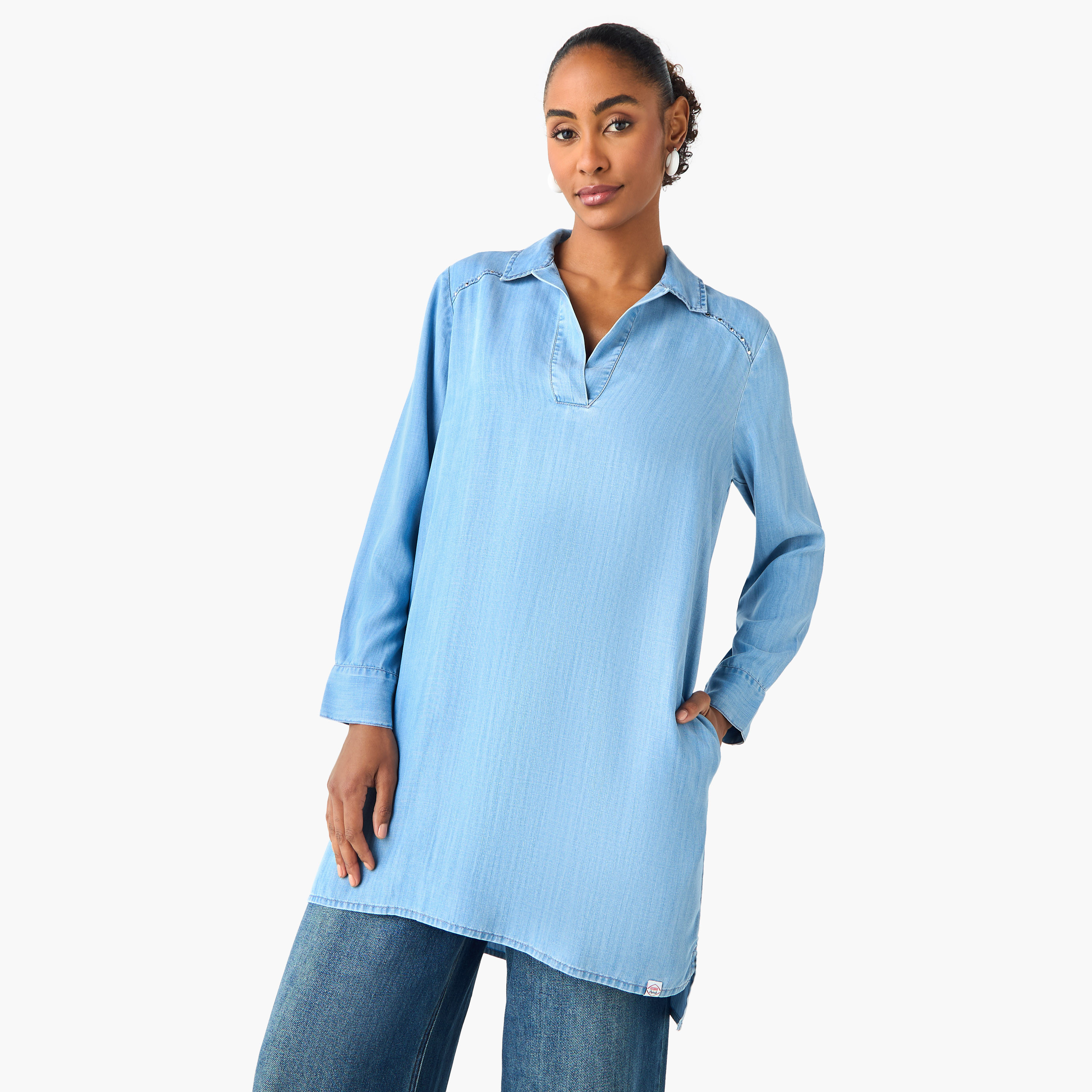 Lee Cooper Regular Fit Cotton Long Top with Pocket-women-clothing-shirtsandblouses-blouses-image-1