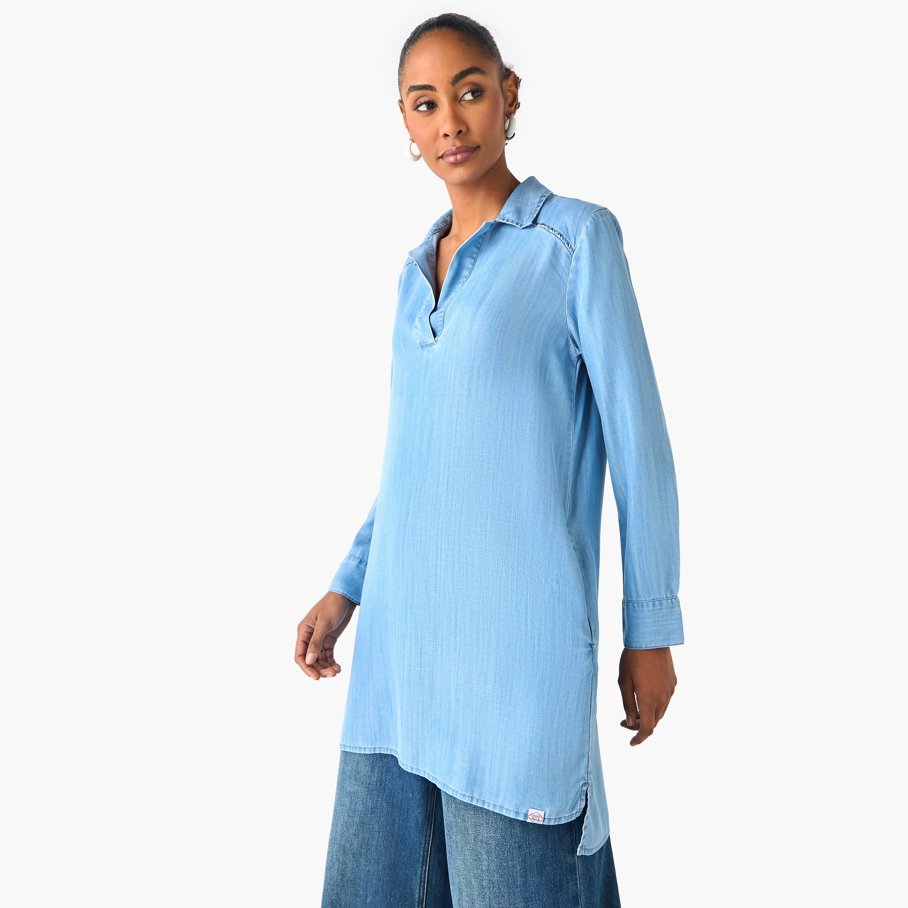 Lee Cooper Regular Fit Cotton Long Top with Pocket-women-clothing-shirtsandblouses-blouses-image-3