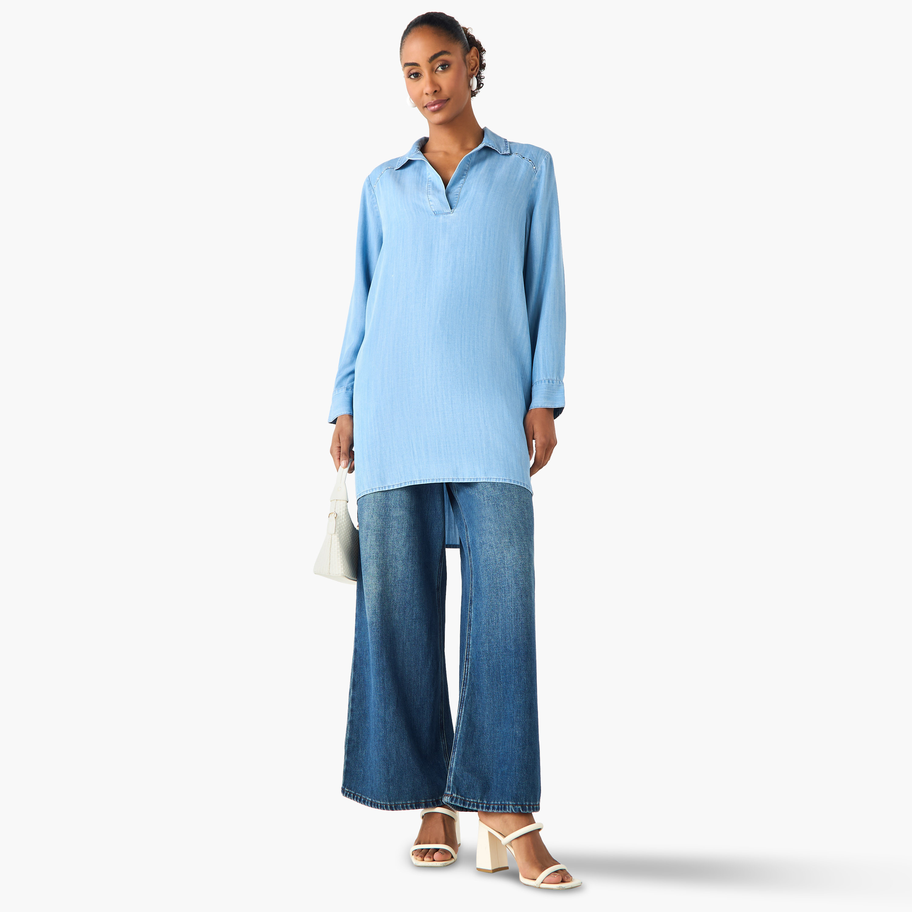 Lee Cooper Regular Fit Cotton Long Top with Pocket-women-clothing-shirtsandblouses-blouses-image-2