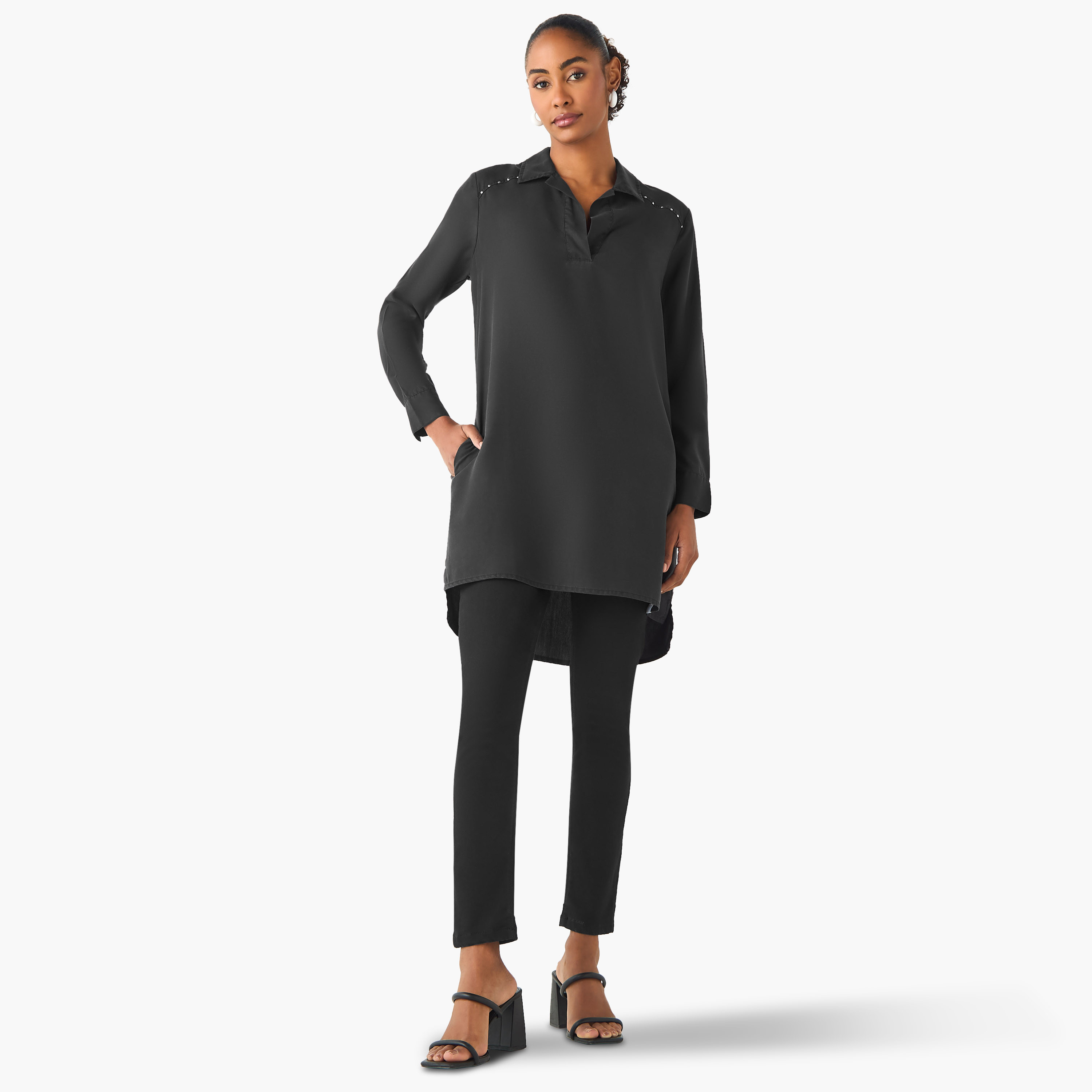 Lee Cooper Regular Fit Cotton Long Top with Pocket-women-clothing-shirtsandblouses-blouses-image-2