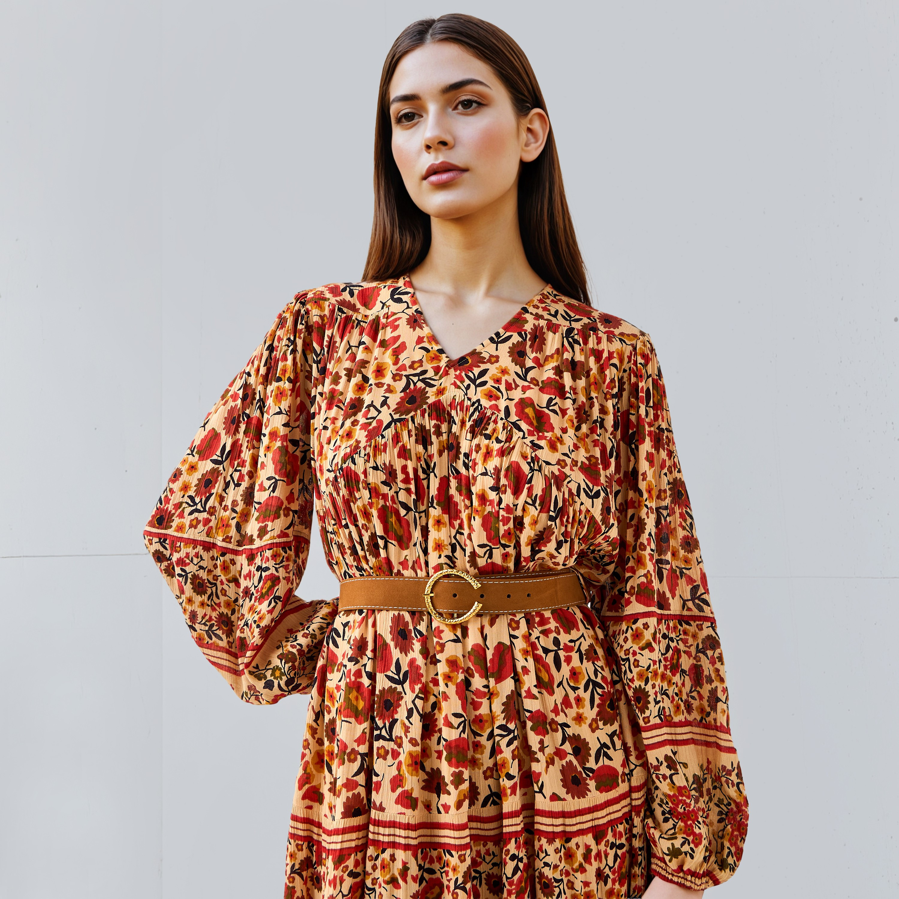 Lee Cooper Bohemian Print V-neck Dress with Belt-women-clothing-dresses-image-4