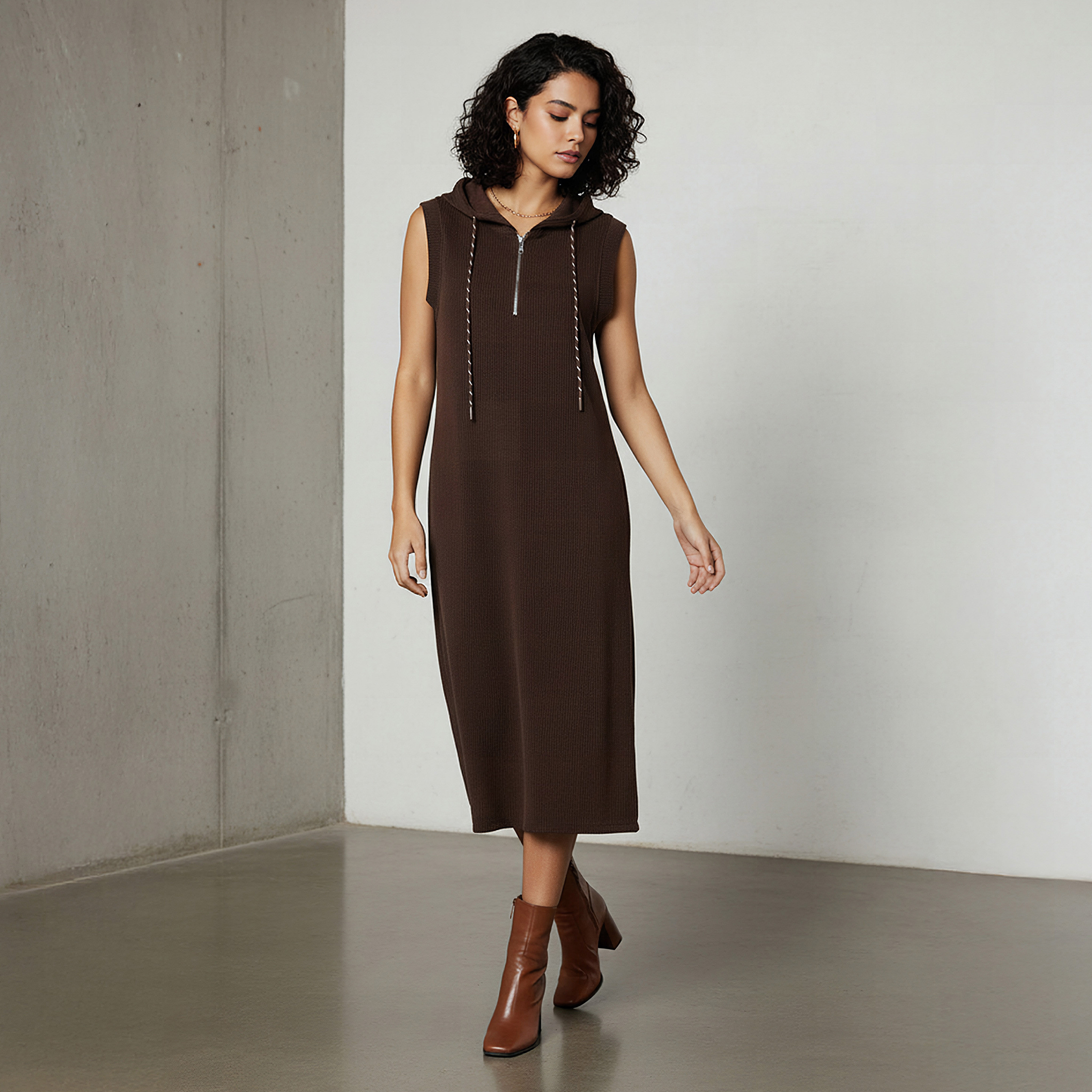 Lee Cooper Ribbed Sleeveless Hooded Dress-women-clothing-dresses-image-1