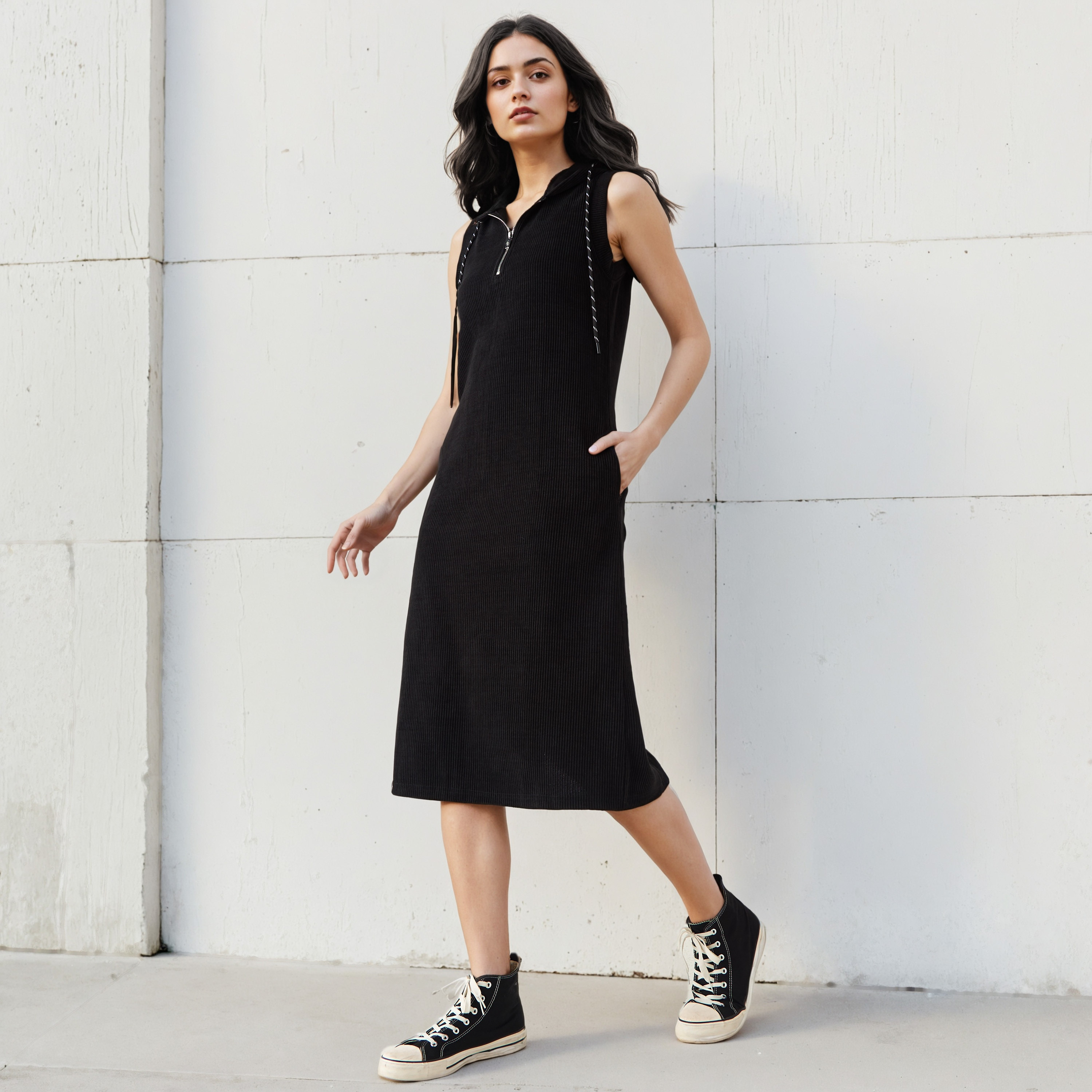 Lee Cooper Ribbed Sleeveless Hooded Dress-women-clothing-dresses-image-1