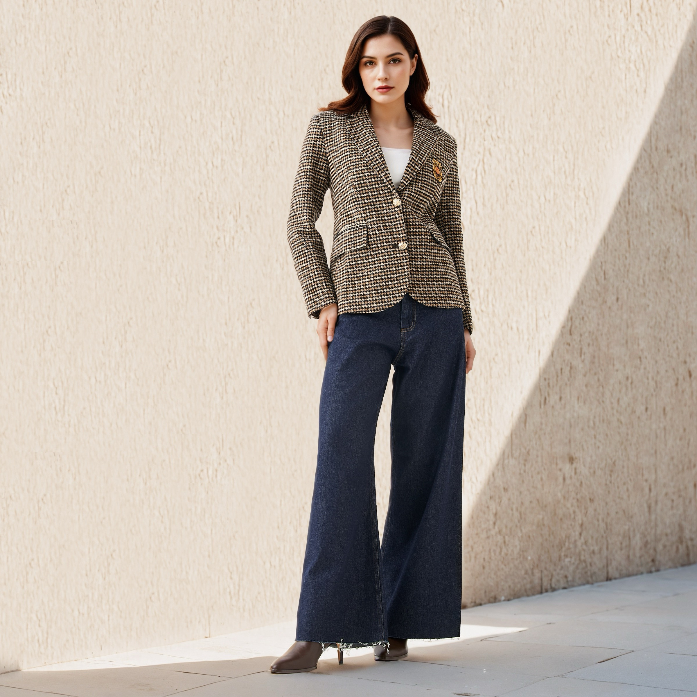 Lee Cooper Cotton Tuxedo Jacket with Houndstooth Texture-women-winterwear-coatsandjackets-jackets-image-2