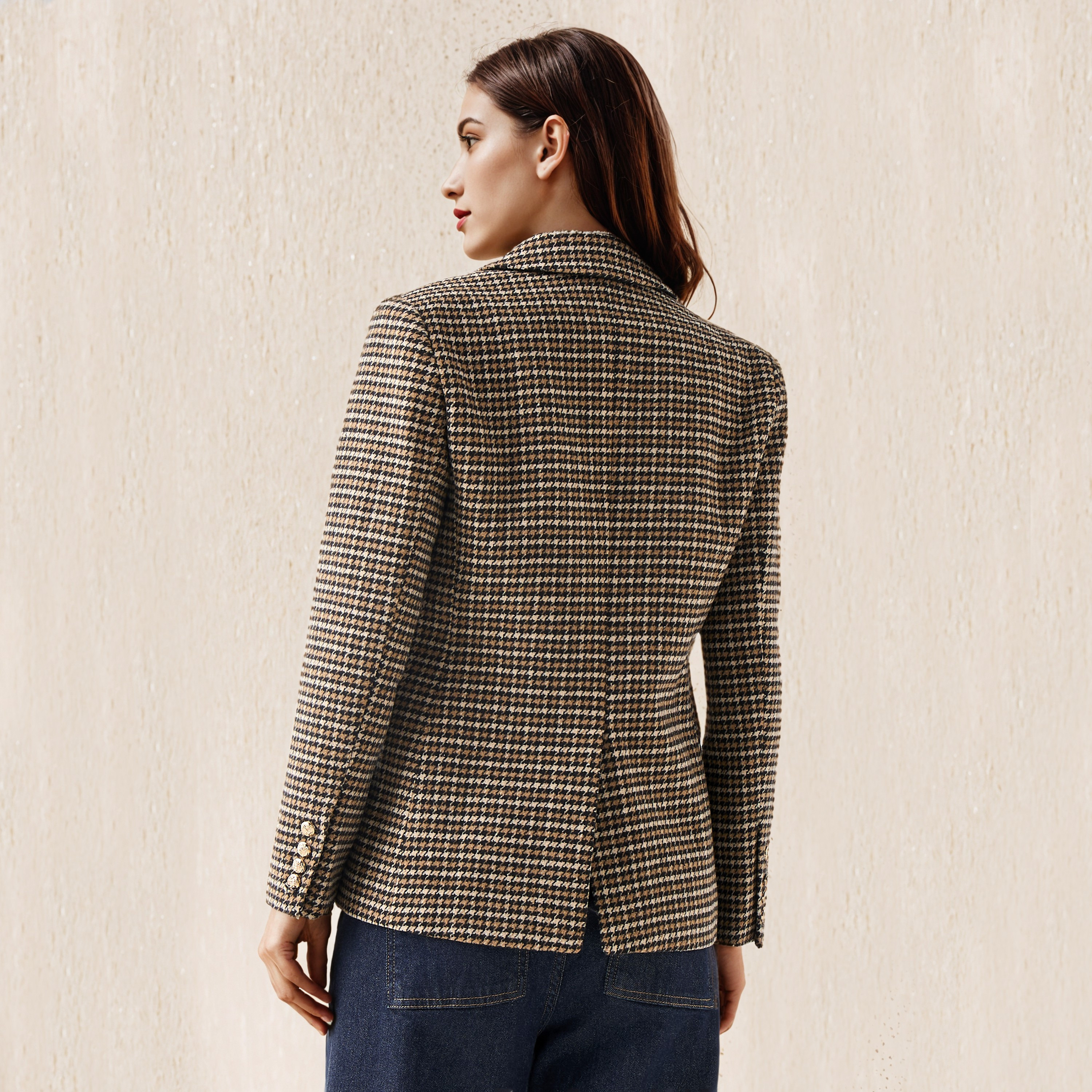 Lee Cooper Cotton Tuxedo Jacket with Houndstooth Texture-women-winterwear-coatsandjackets-jackets-image-3