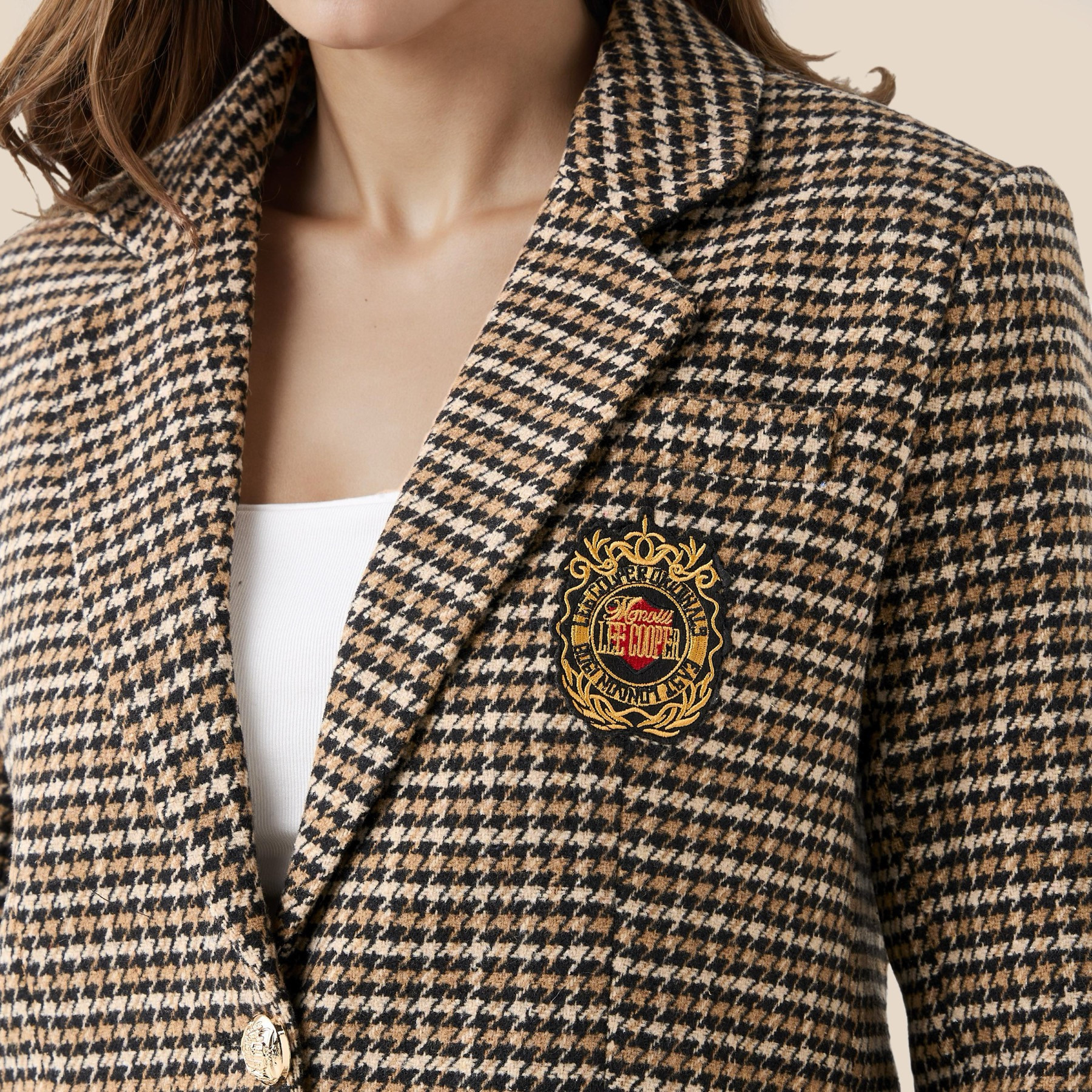 Lee Cooper Cotton Tuxedo Jacket with Houndstooth Texture-women-winterwear-coatsandjackets-jackets-image-6