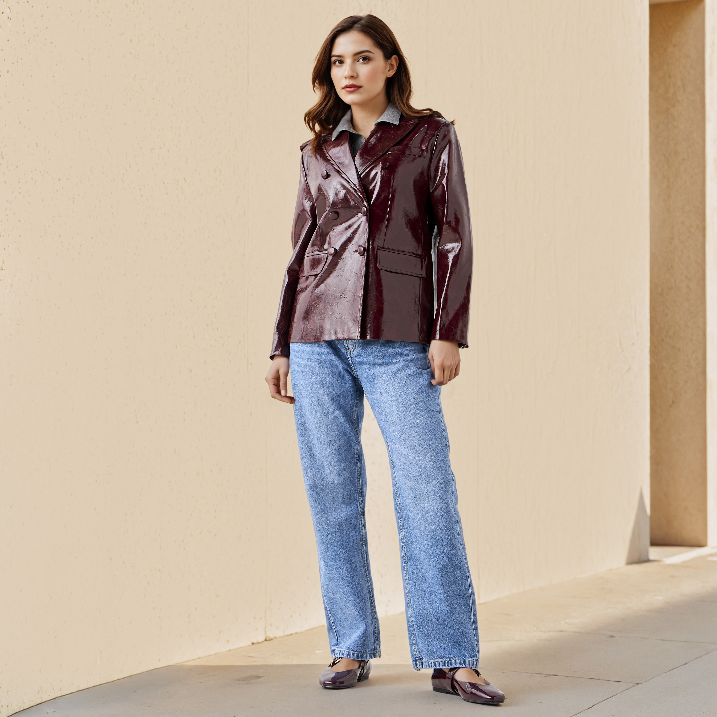 جاكيت بليزر قطن بياقة مطوية من لي كوبر-women-clothing-coatsandjackets-blazers-image-6
