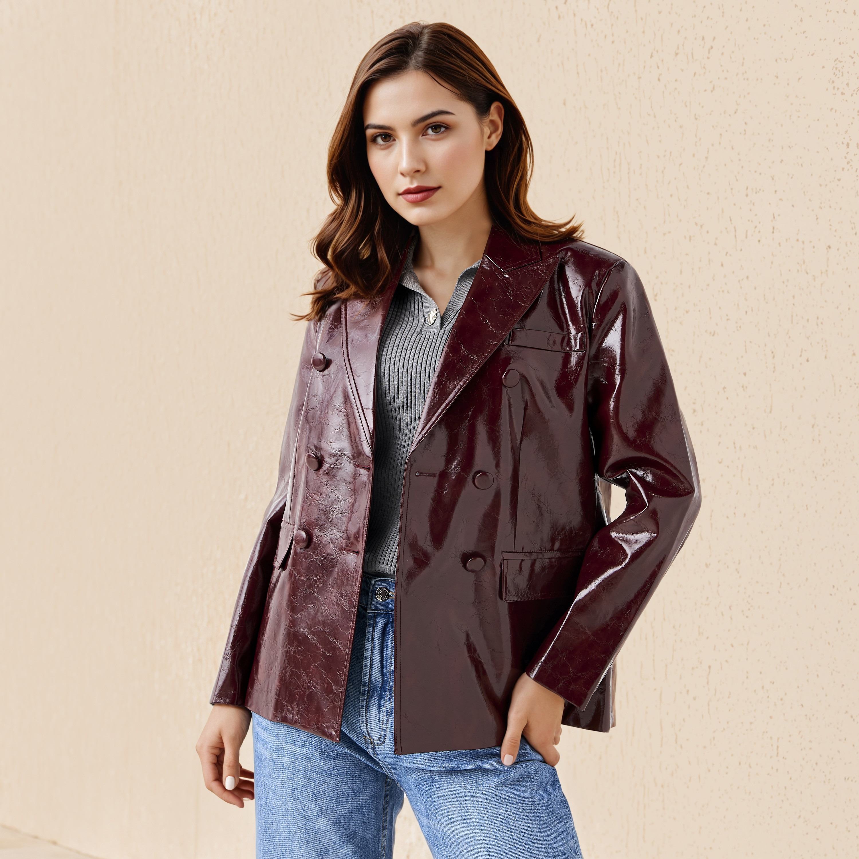 جاكيت بليزر قطن بياقة مطوية من لي كوبر-women-clothing-coatsandjackets-blazers-image-3