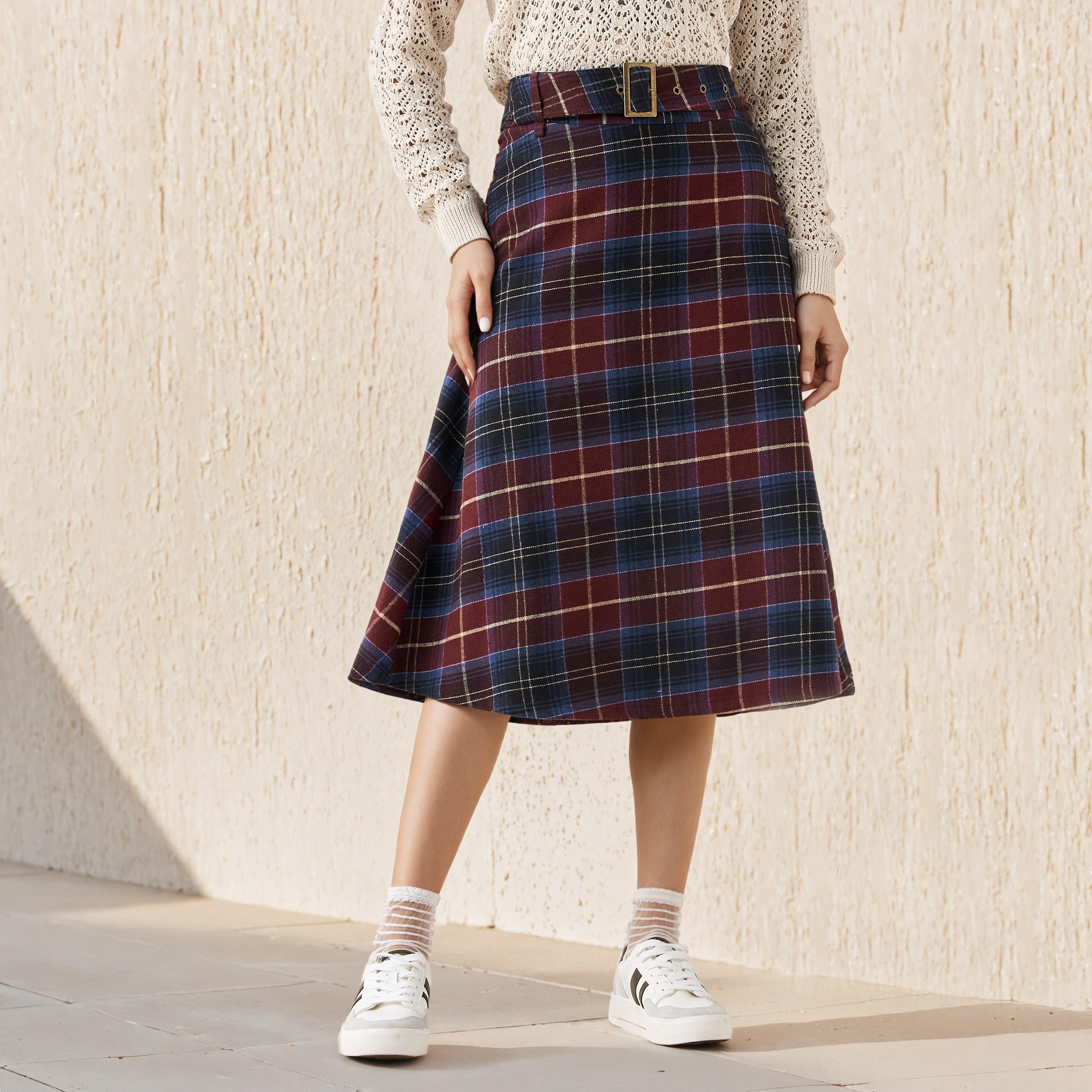 Lee Cooper Midi Cotton A-line Skirt with Belt-women-clothing-bottoms-skirts-image-1