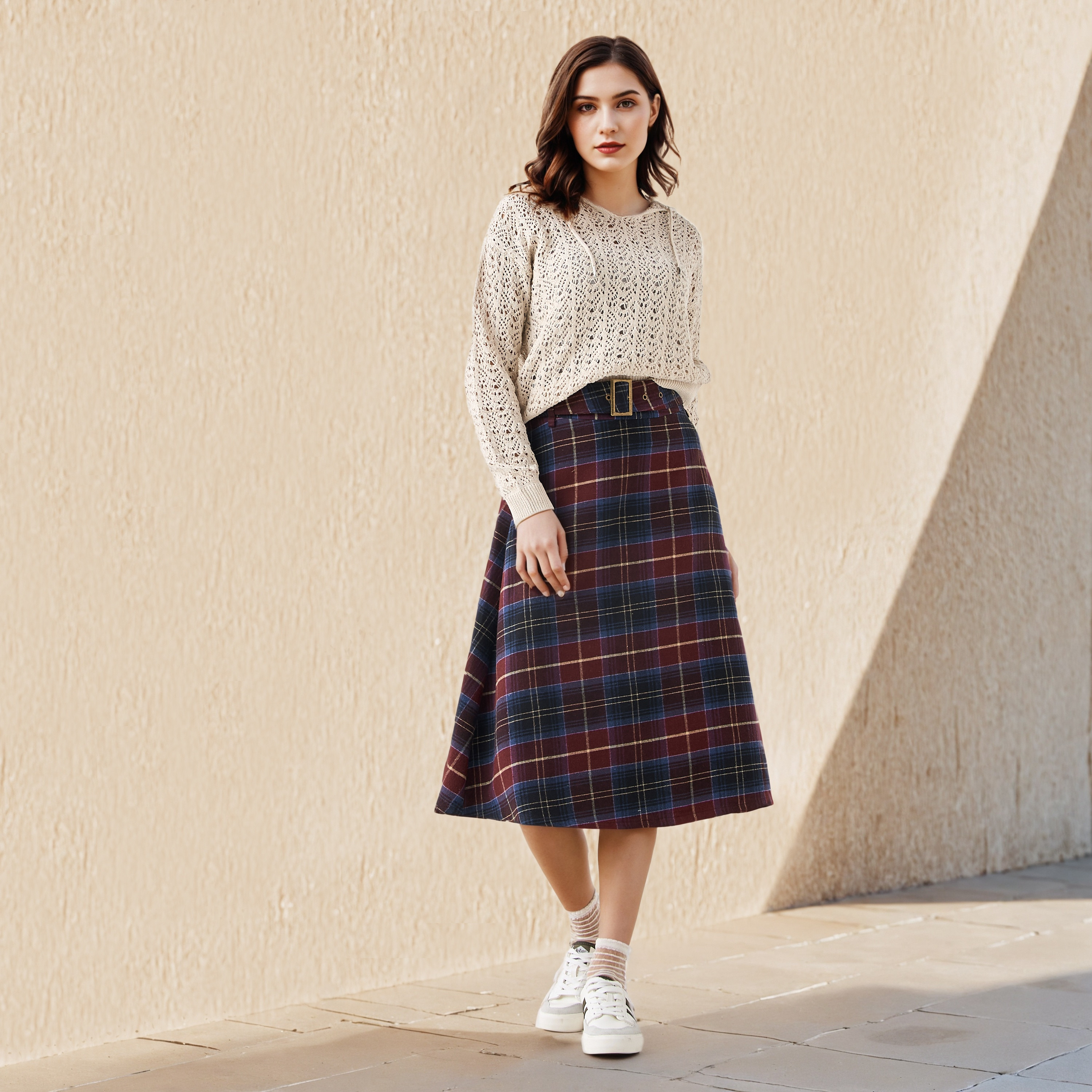 Lee Cooper Midi Cotton A-line Skirt with Belt-women-clothing-bottoms-skirts-image-2