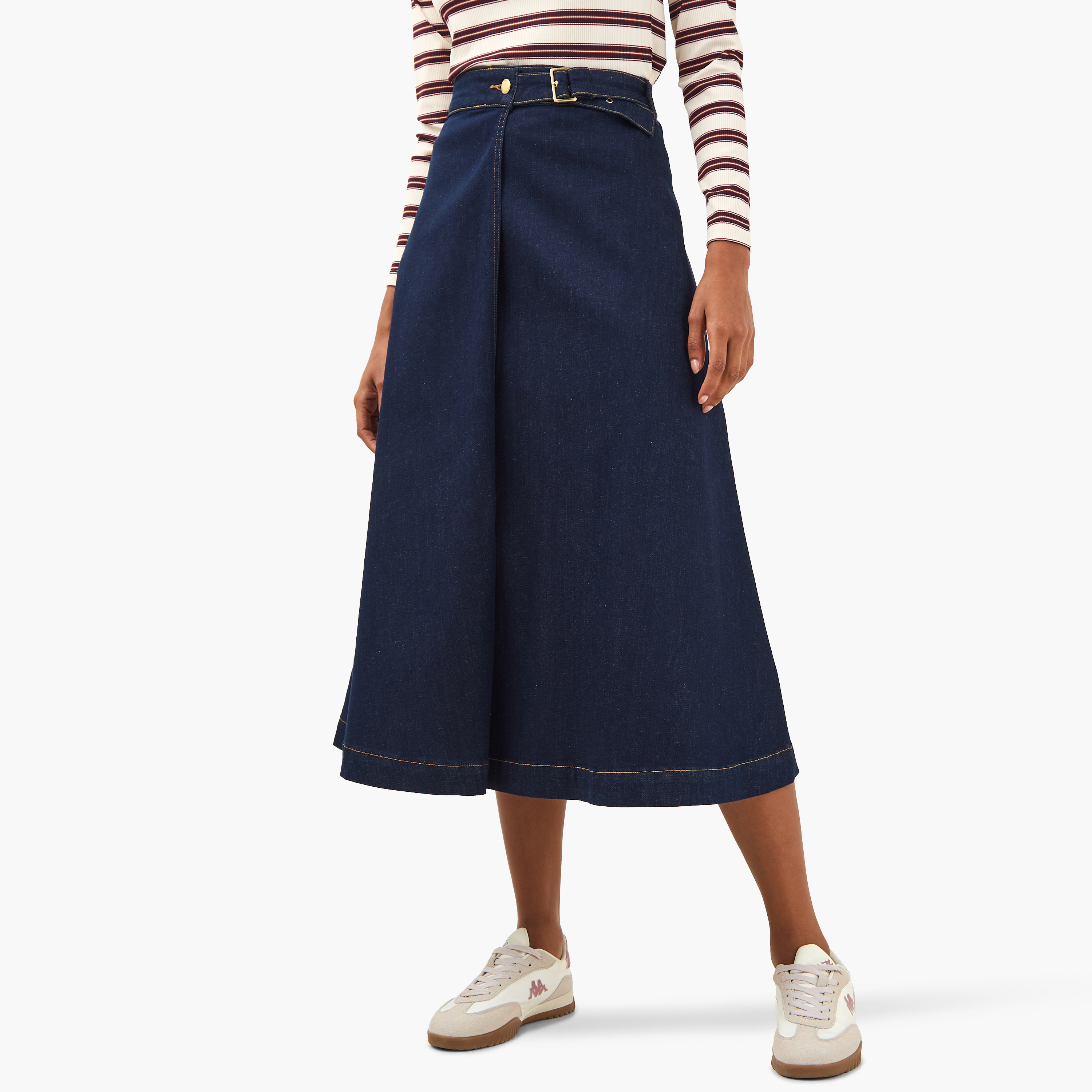 Lee Cooper Midi Cotton A-line Skirt with Buckle Closure-women-clothing-bottoms-skirts-image-1