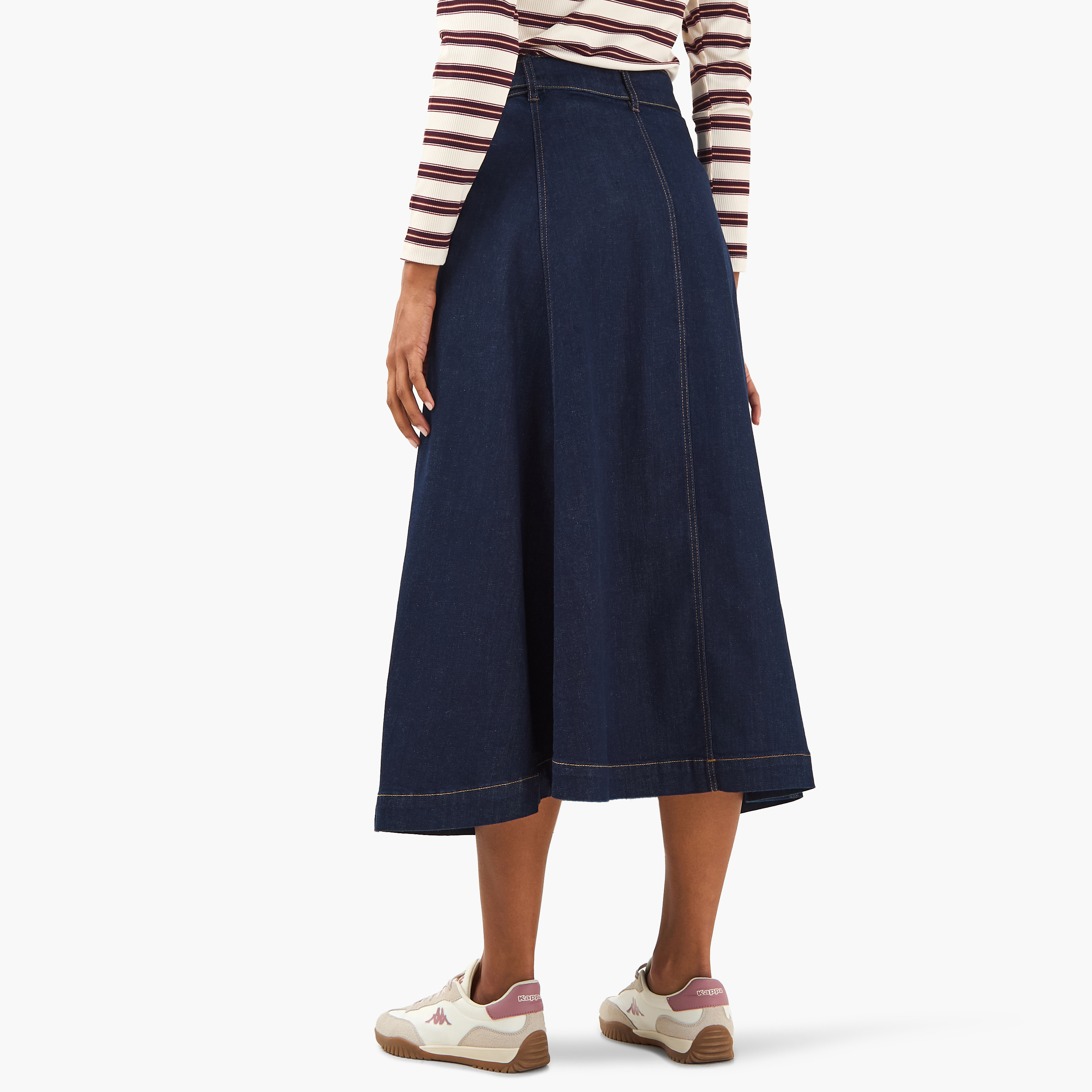 Lee Cooper Midi Cotton A-line Skirt with Buckle Closure-women-clothing-bottoms-skirts-image-4