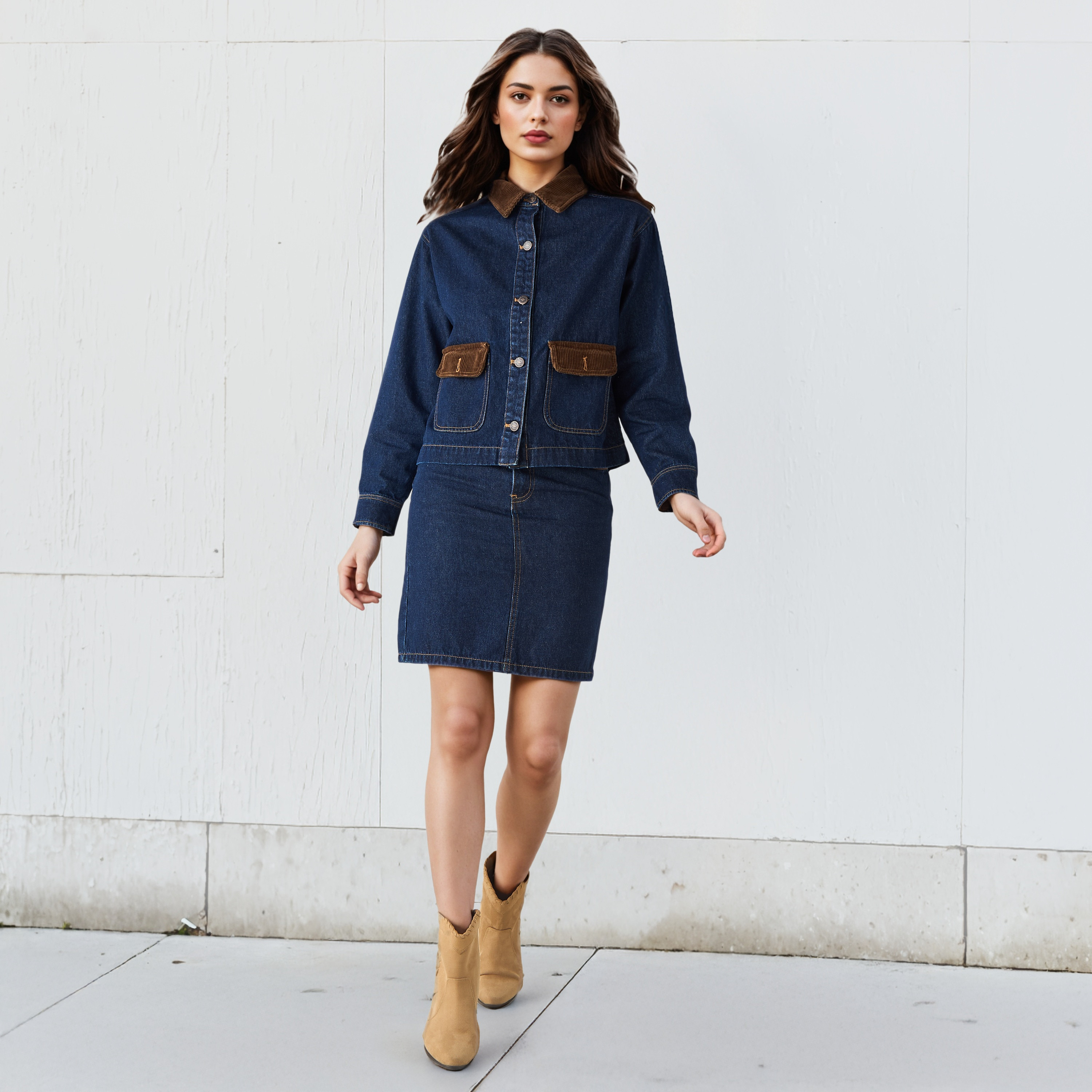 جاكيت دنيم بقصّة عادية وياقة من الكوردروي من لي كوبر-women-winterwear-coatsandjackets-jackets-image-5