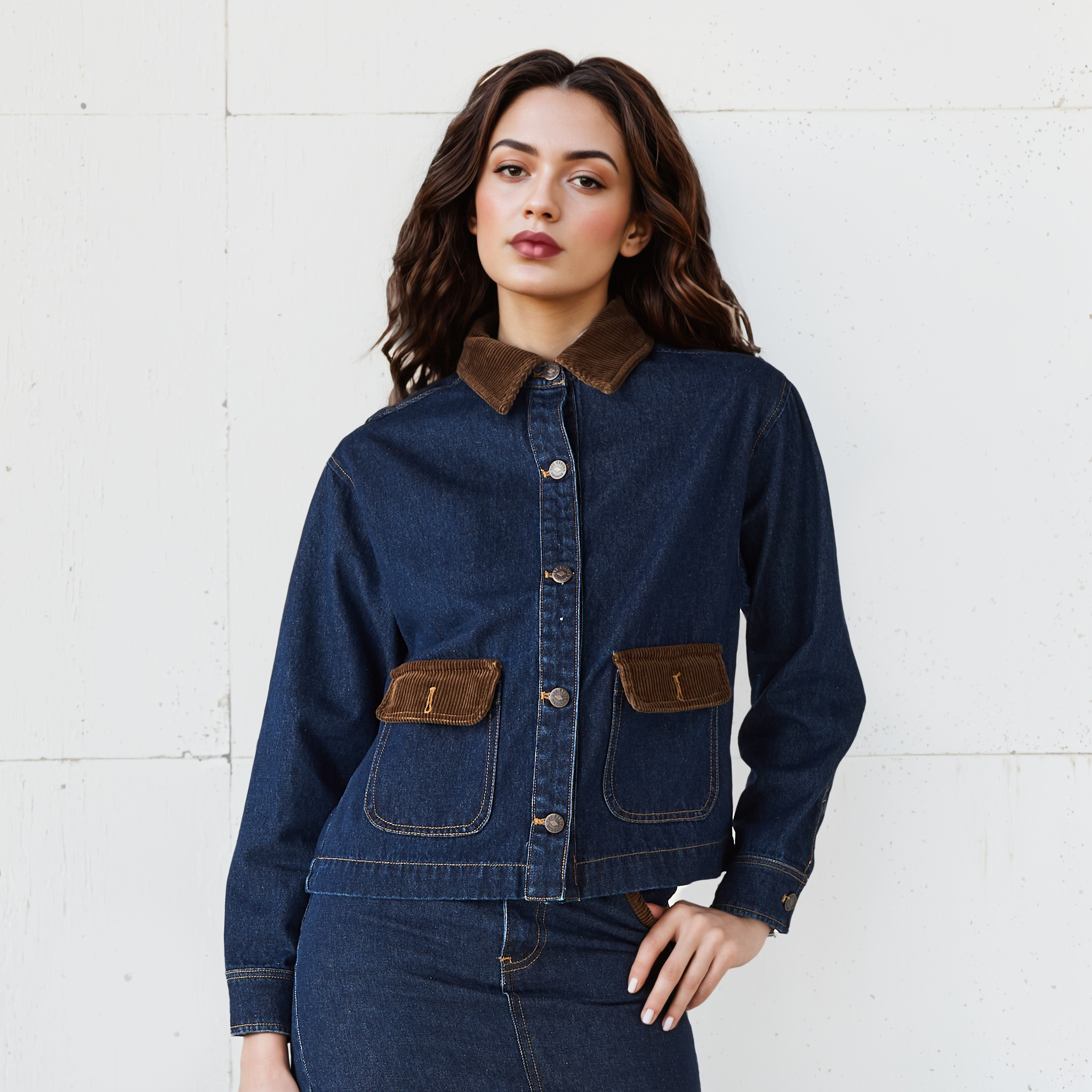 جاكيت دنيم بقصّة عادية وياقة من الكوردروي من لي كوبر-women-winterwear-coatsandjackets-jackets-image-4