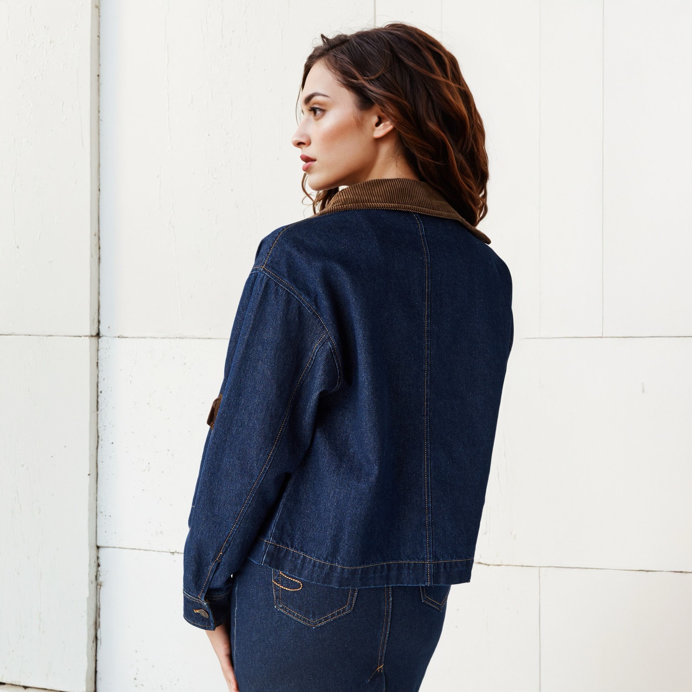 جاكيت دنيم بقصّة عادية وياقة من الكوردروي من لي كوبر-women-winterwear-coatsandjackets-jackets-image-2